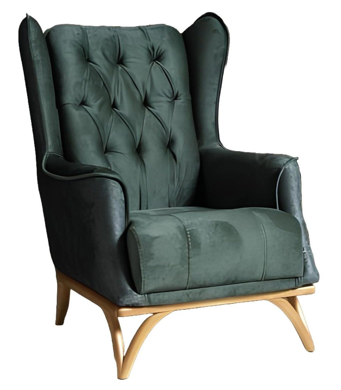 Ohrensessel Sessel Design Couch Sofa Sitzer Grün Textil Lounge Polster Luxus Sitz