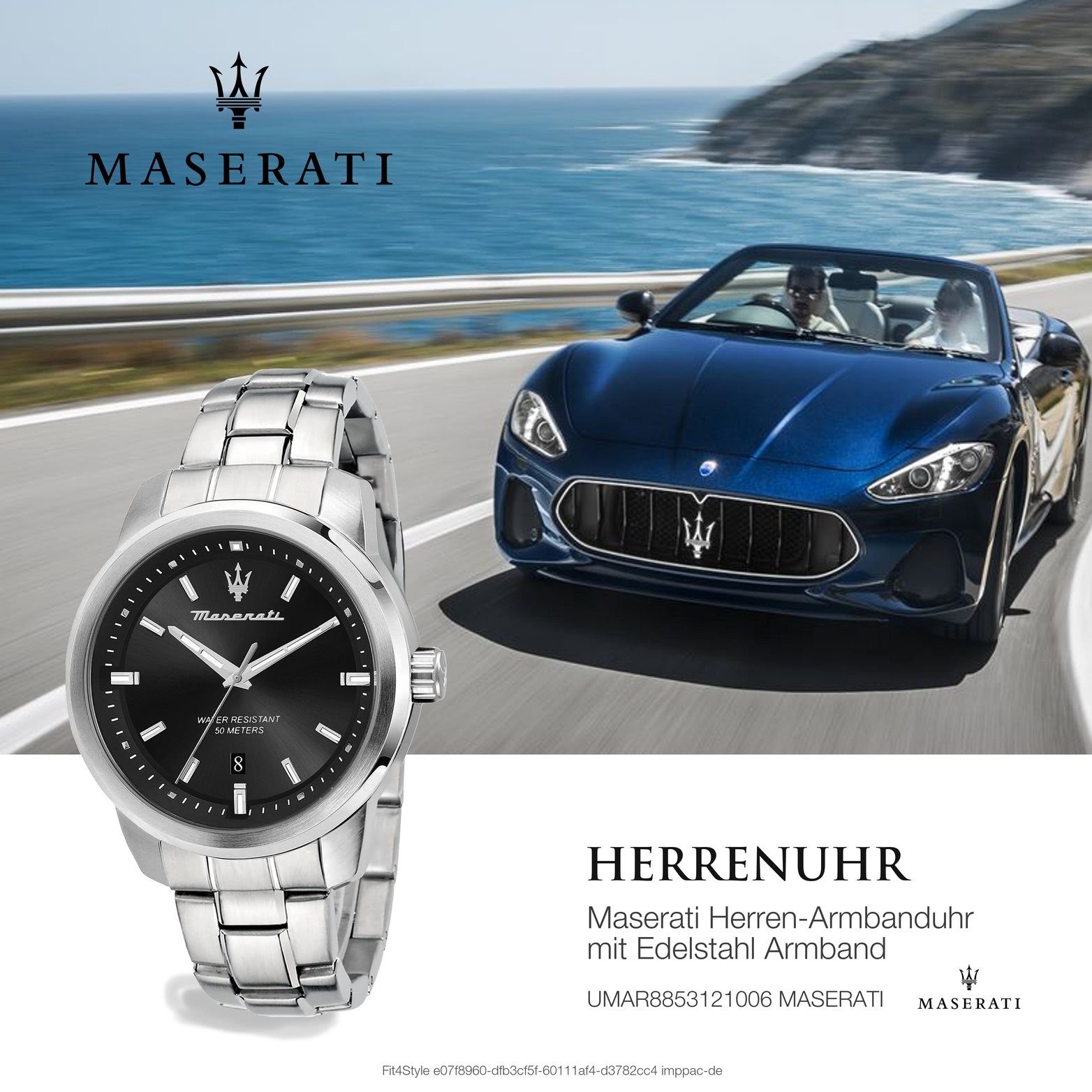 MASERATI Gehäuse, Maserati groß 44mm) rundes Edelstahlarmband, Quarzuhr Edelstahl schwarz Armband-Uhr, (ca. Herrenuhr