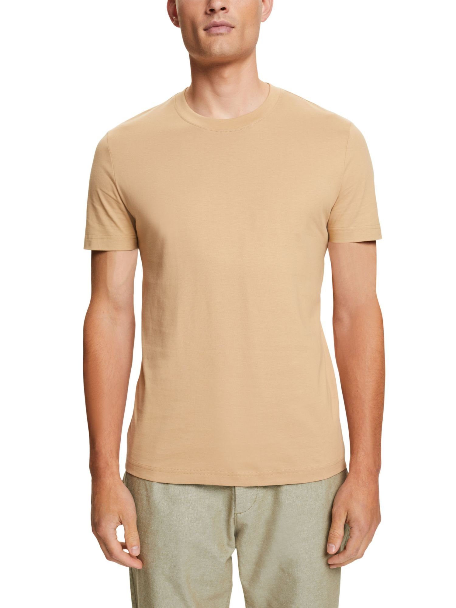 Esprit T-Shirt Pima-Baumwolljersey BEIGE Rundhals-T-Shirt (1-tlg) aus
