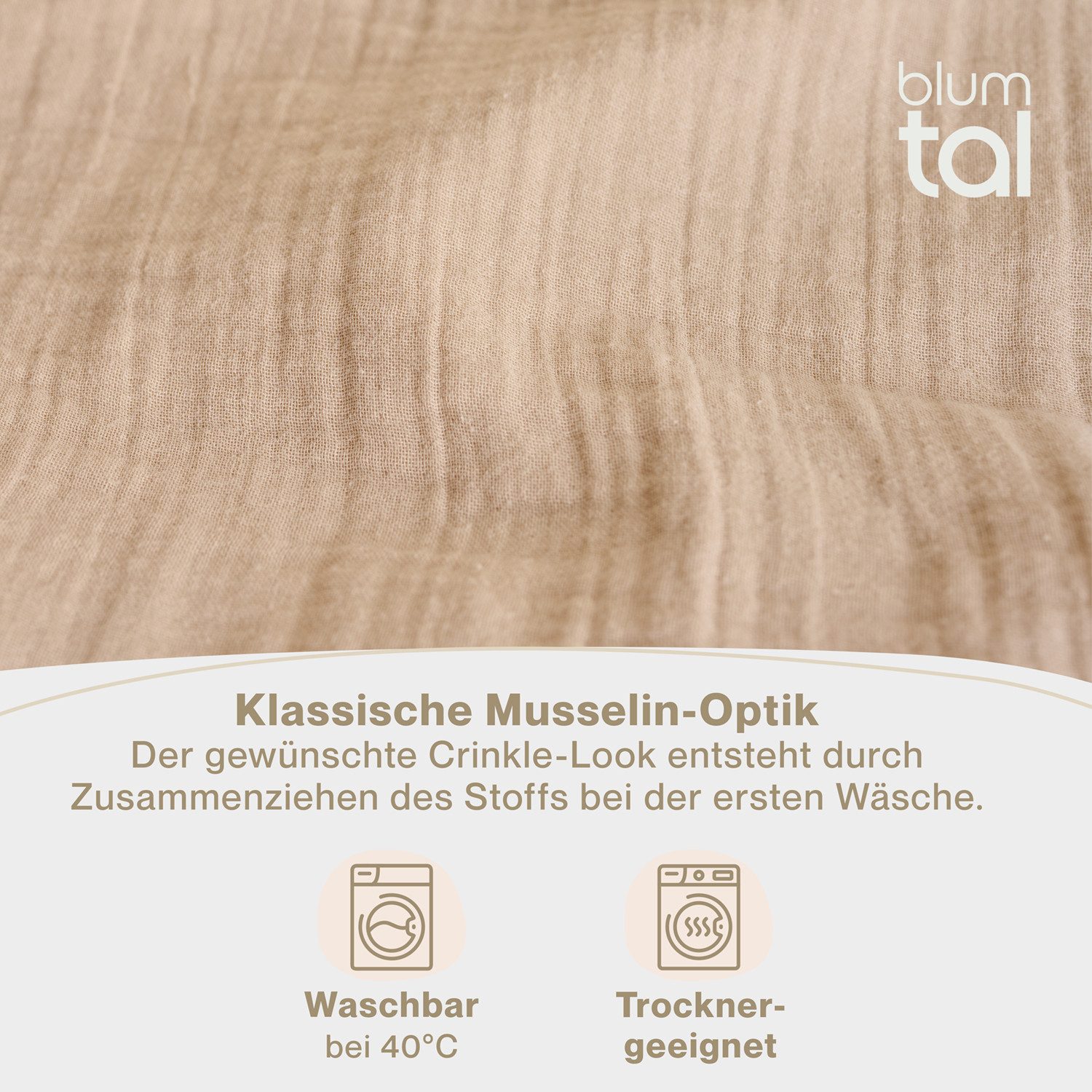 Blumtal Bettwäsche Musselin 100% Baumwolle im Set, Kopfkissenbezug & Deckenbezug, 2 teilig – Bild 5 von 5