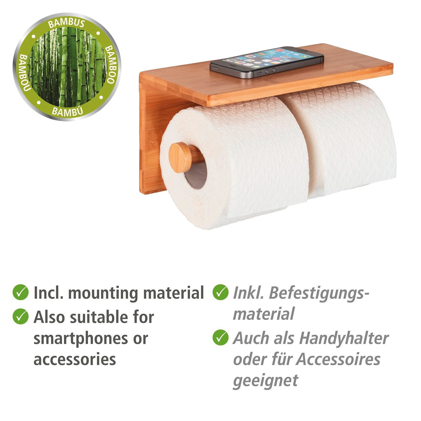 WENKO Toiletten-Ersatzrollenhalter Bambusa, aus Bambus – Bild 3 von 5