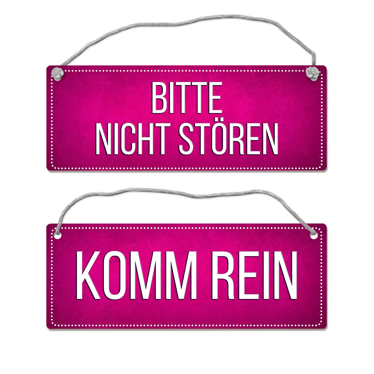Metallschild Pinkes Bitte nicht stören Komm rein Wendeschild mit Kordel Schild