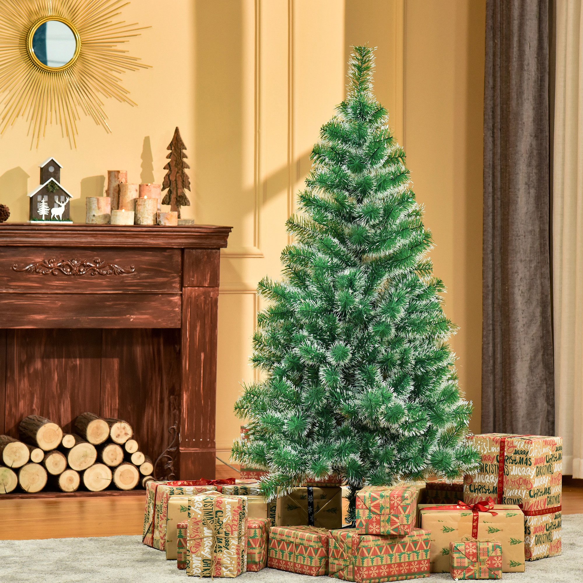 HOMCOM Künstlicher Weihnachtsbaum Christbaum, Tanne, 75 x 150 cm (BxH), grün