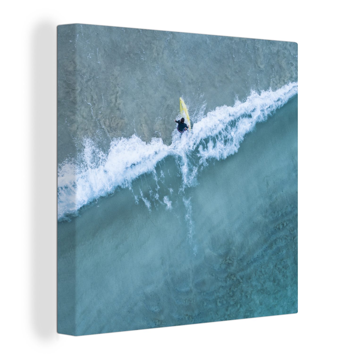 OneMillionCanvasses® Leinwandbild Luftaufnahme eines Surfers in den blauen Wellen, (1 St), Leinwand Bilder für Wohnzimmer Schlafzimmer