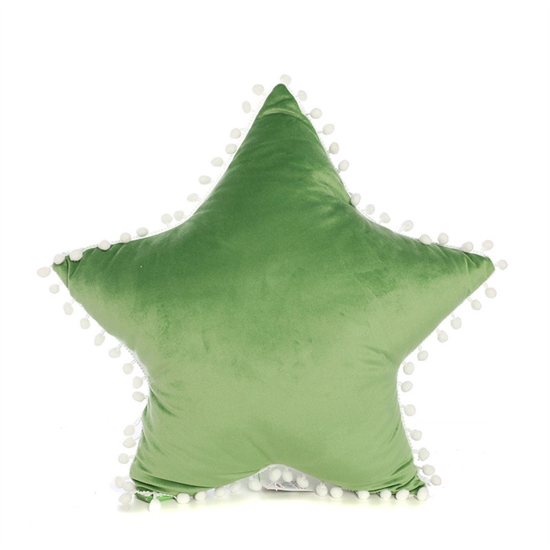 Kopfkissen Grünes Plüsch-Sofakissen mit fünfzackigem Stern, L.Ru UG, Modisches und mädchenhaftes, niedliches Pelzballkissen