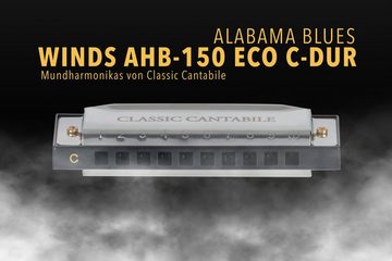 Classic Cantabile diatonische Mundharmonika AHB-150 ECO, C-Dur, (inkl. Etui & Pflegetuch), Stimmplatte aus Messing - verchromtes Edelstahl-Gehäuse