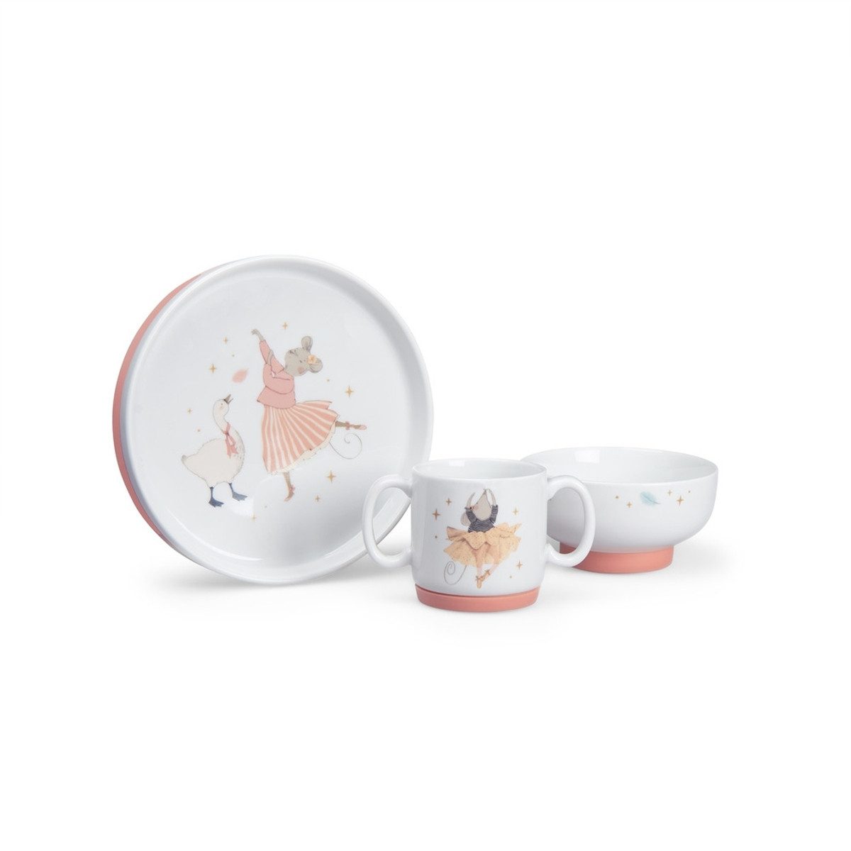 Moulin Roty Kindergeschirr-Set Porzellangeschirr-Set Kinder Geschirrset mit Silikonring 3-teilig, 1 Personen