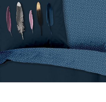 Bettwäsche Bettwäsche mit Federn blau 135x200, soma, Baumolle, 2 teilig, Bettbezug Kopfkissenbezug Set kuschelig weich hochwertig