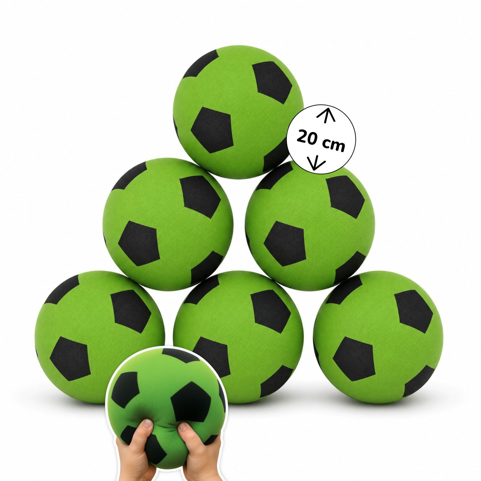 Softball 6er Set Schaumstoff-Ball grün Ø 20 cm, weiche Soft-Fußbälle für Kinder