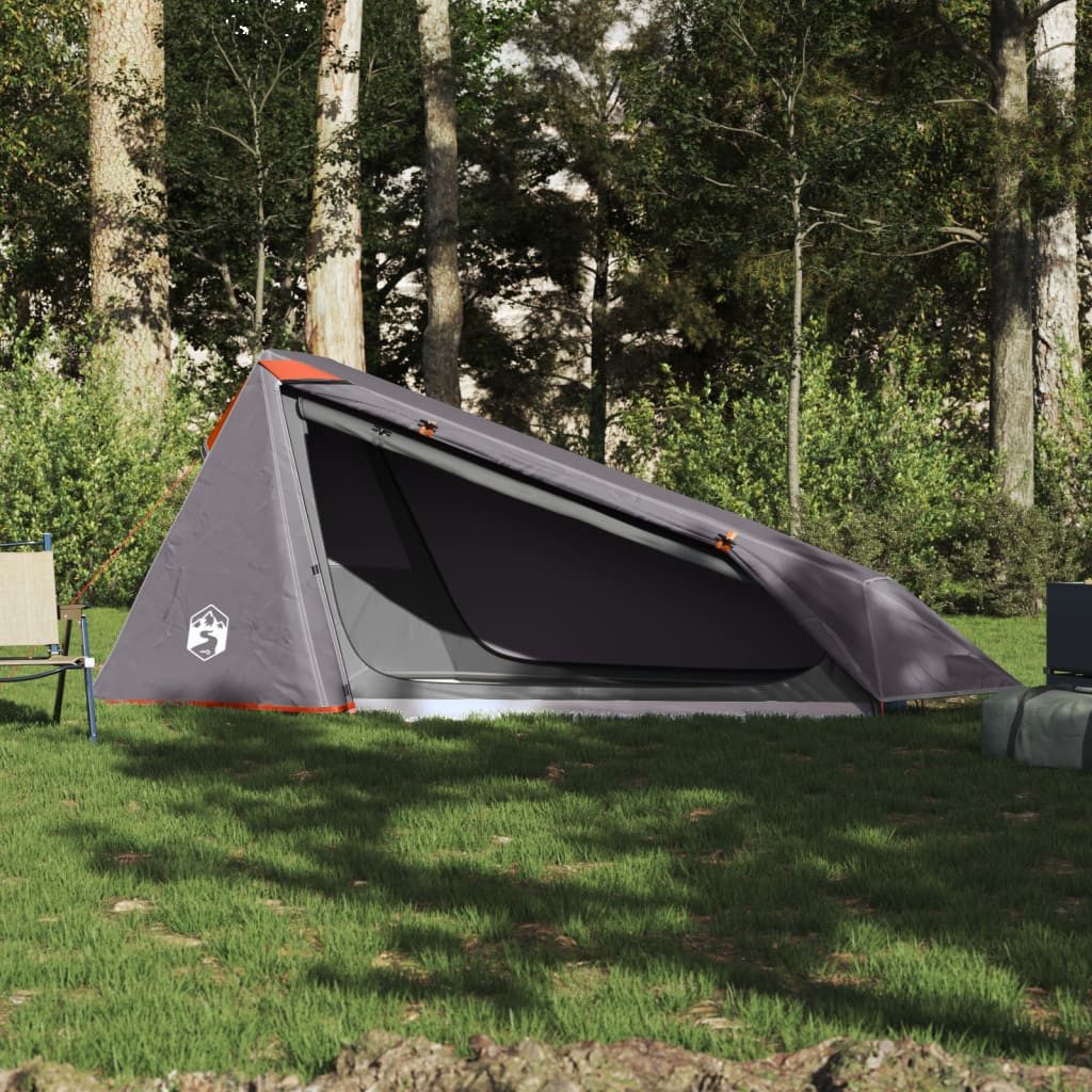 vidaXL Kuppelzelt 1 Person Zelt Campingzelt Tunnelzelt 1 Person Grau und Orange Wasserdi
