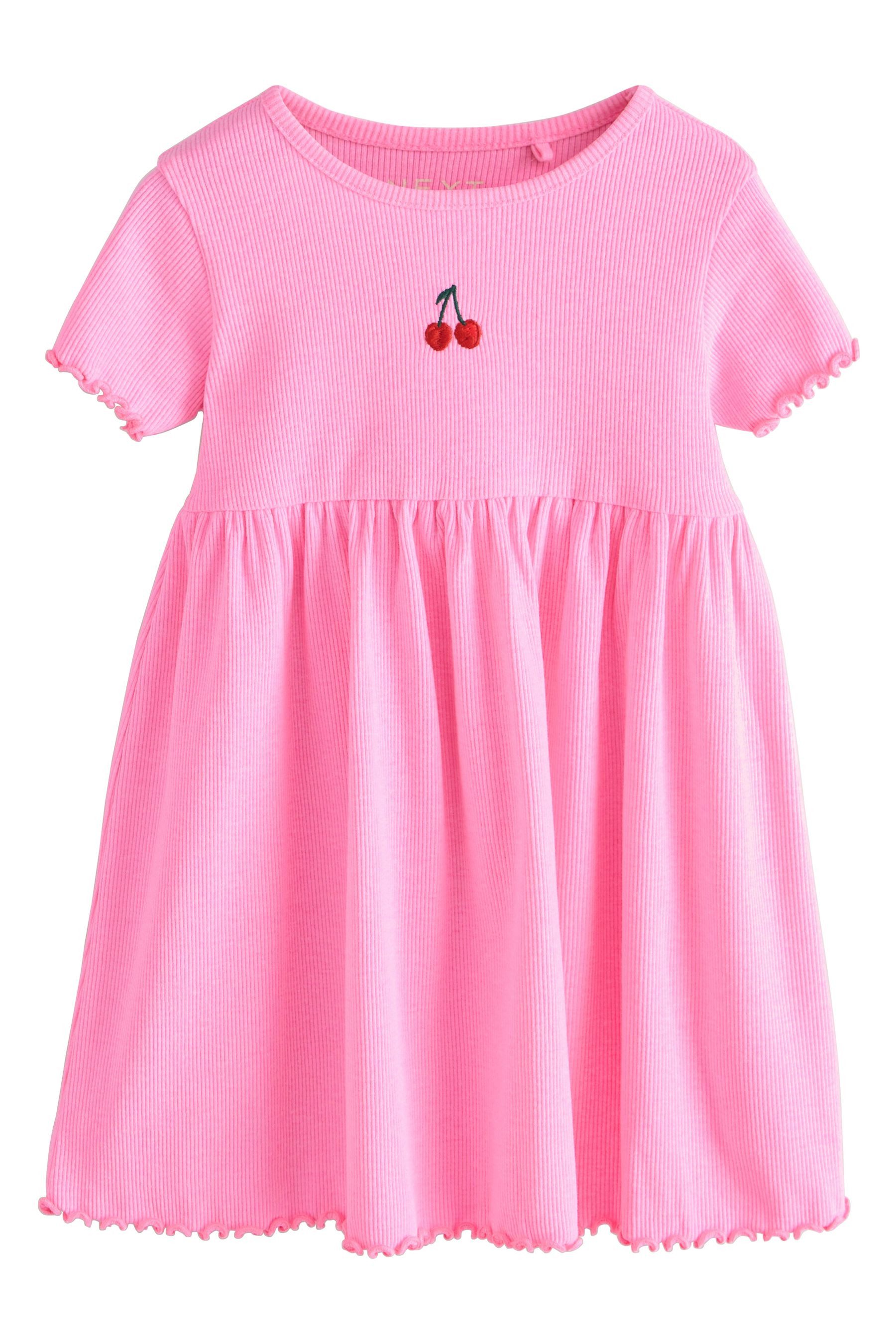Next Jerseykleid Kurzärmeliges, geripptes Kleid mit Stickarbeiten (1-tlg)