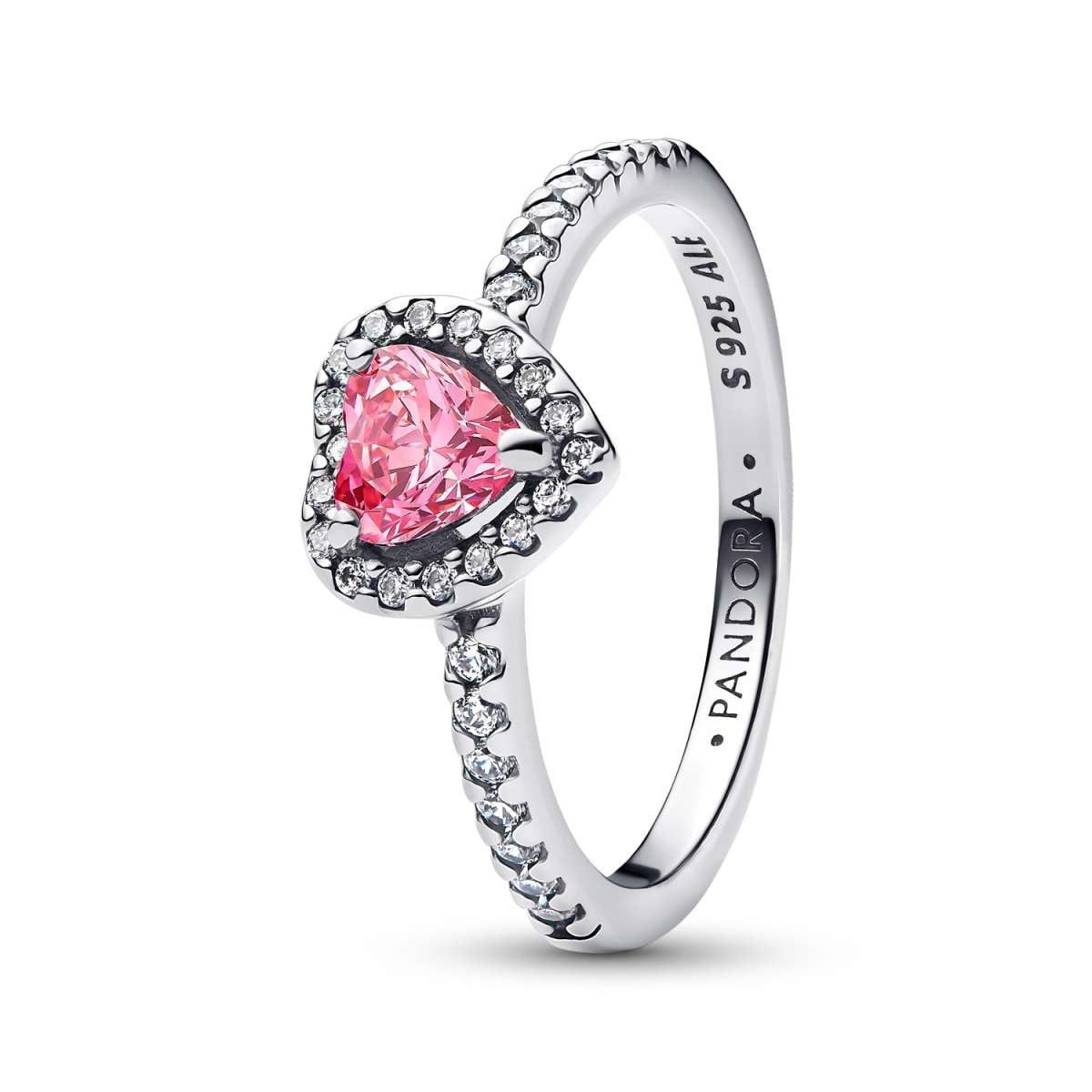 Pandora Silberring 198421C03, Damenring Erhabenes Herz Pink