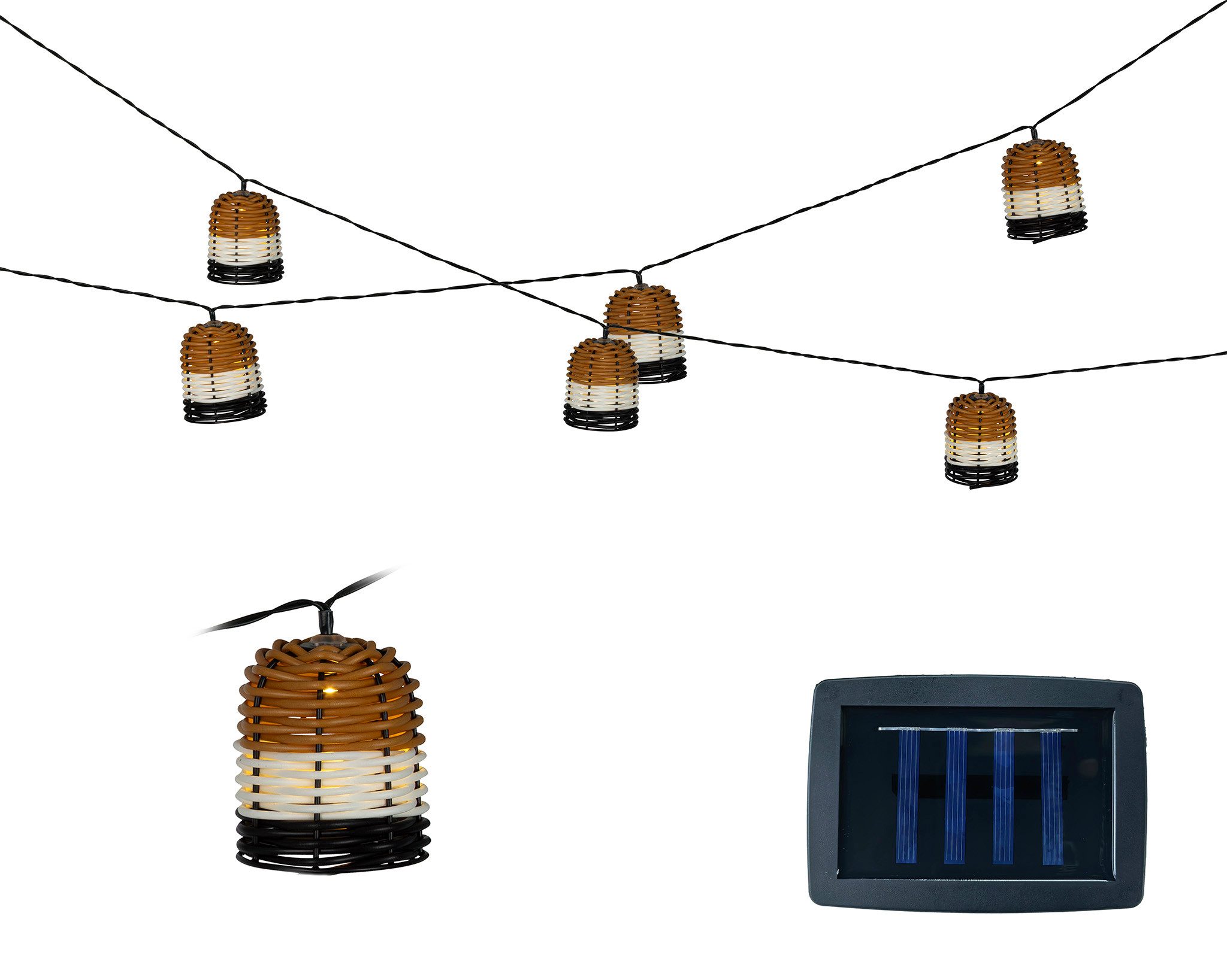 Lumineo LED-Lichterkette, Solar LED Lichterkette 2,1m Kunststoff in Rattan-Optik Warmweiß