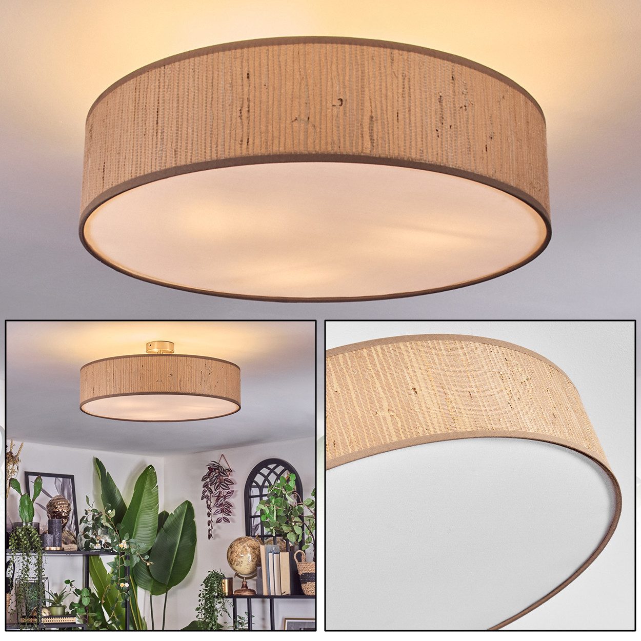 hofstein Deckenleuchte Deckenlampe aus Metall/Seegras/Stoff/Kunststoff in günstig online kaufen