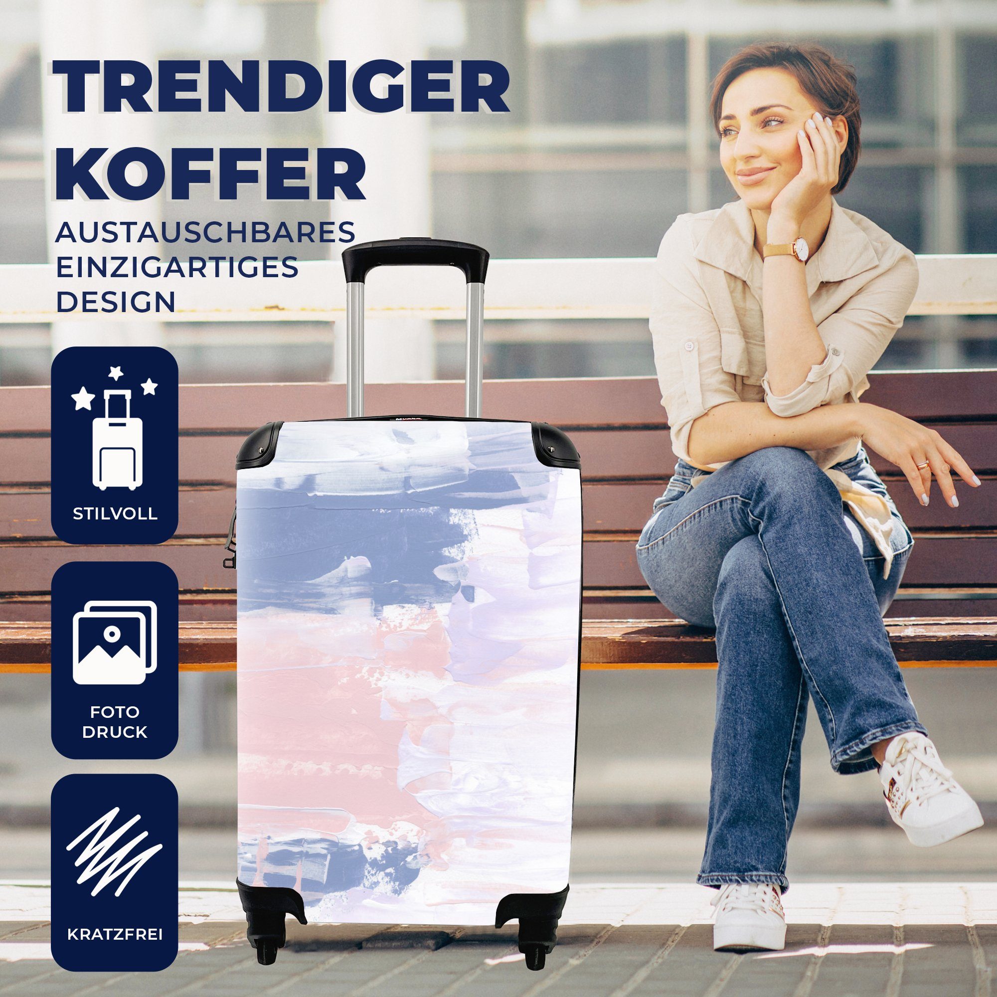 Gestaltung Ferien, MuchoWow Handgepäckkoffer Reisetasche - rollen, Reisekoffer Pastell Rollen, mit Handgepäck - Trolley, Farbe, für 4