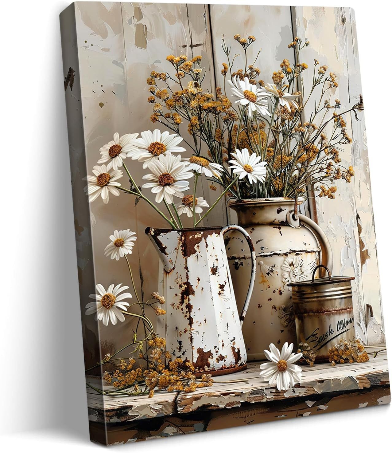 VEKROBOT Kunstdruck Retro Gänseblümchen Wandposter – rahmenlos, für Wohn Schlafzimmer, (Packung, 1 St), 40*50CM Bauernhaus Ölgemälde Druck Wandbild für Wohnzimmer Küche