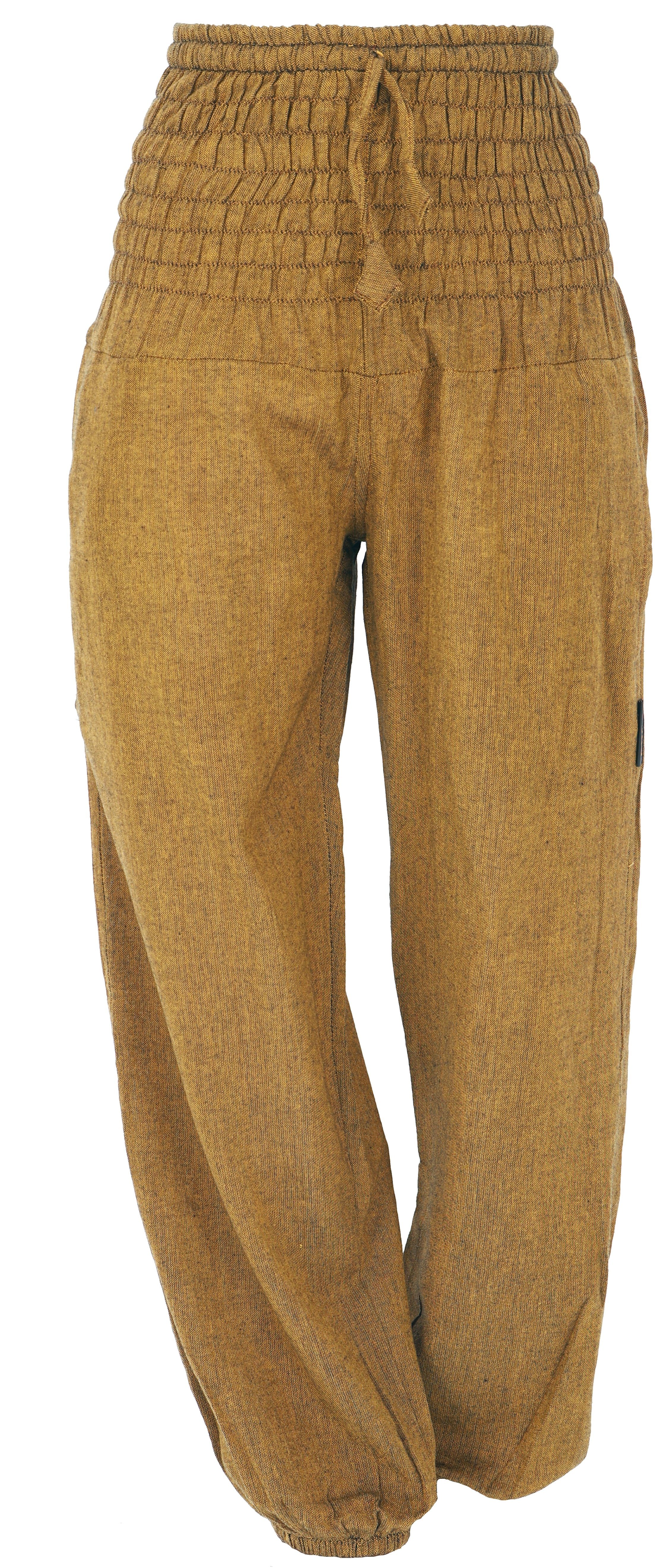 Guru-Shop Relaxhose Muckhose, Aladinhose mit breitem Bund - mustard Ethno Style, alternative Bekleidung