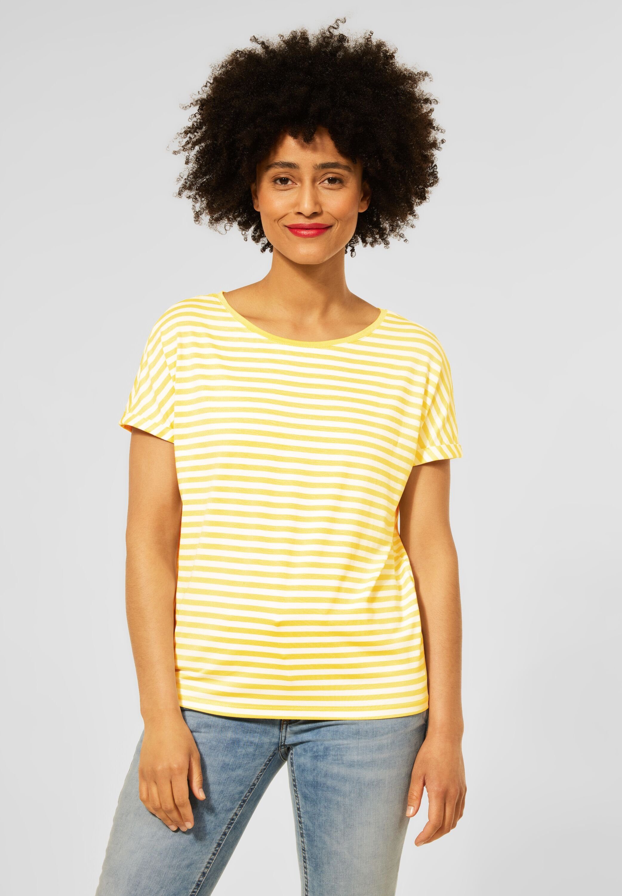 STREET ONE T-Shirt Street One T Shirt mit Streifen Muster in Merry Ye (1-tlg) Locker geschnitten merry yellow | T-Shirts