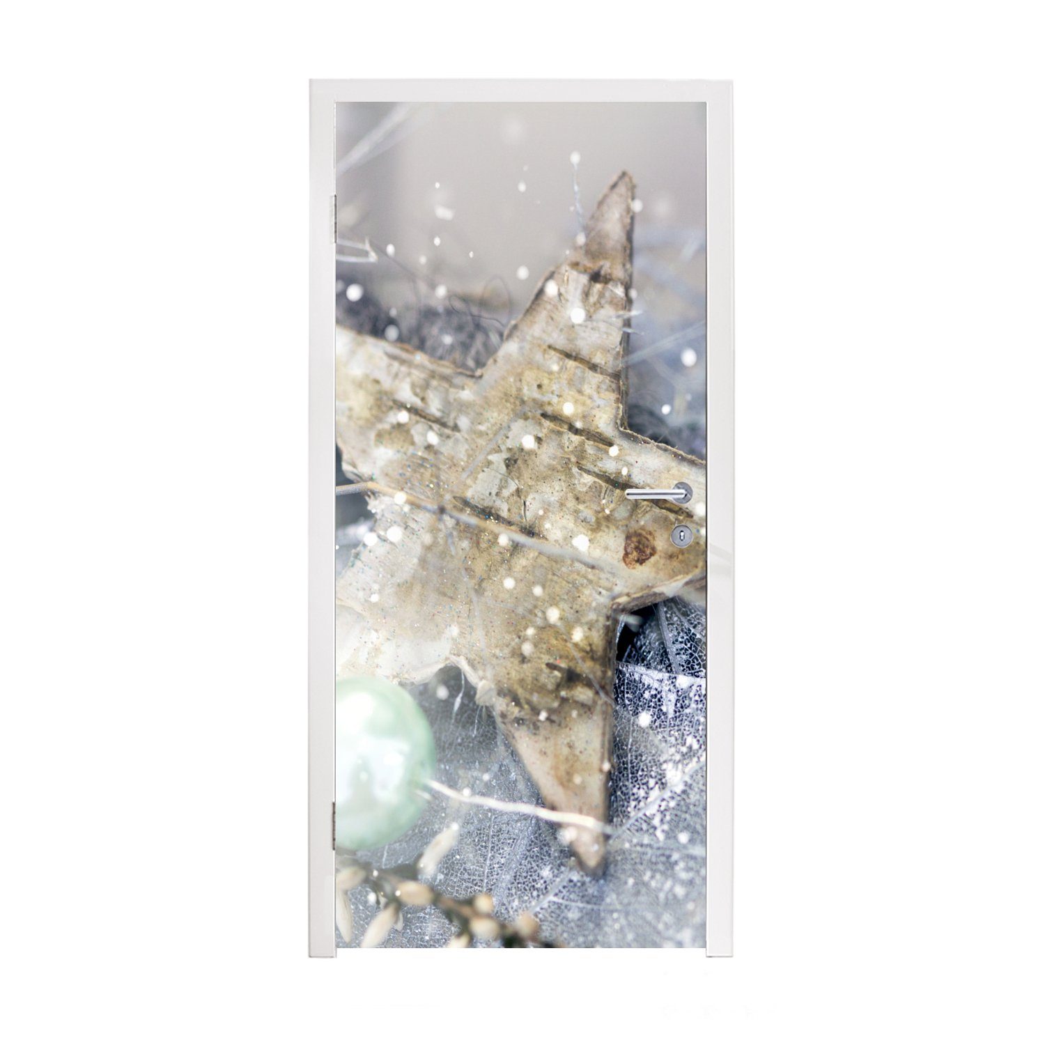 MuchoWow Türtapete Ein Weihnachtsstern mit schwarzem Eis, Matt, bedruckt, (1 St), Fototapete für Tür, Türaufkleber, 75x205 cm