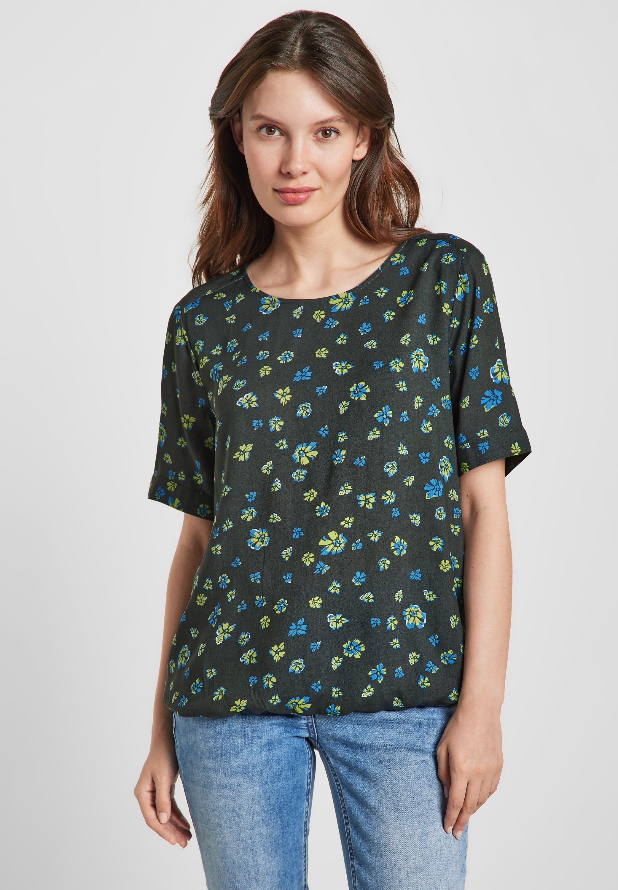 Cecil Klassische Bluse in Cecil mit Minimal Blumenprint Bluse (1-tlg) Gummizugsaum, Blumenprint Khaki Easy