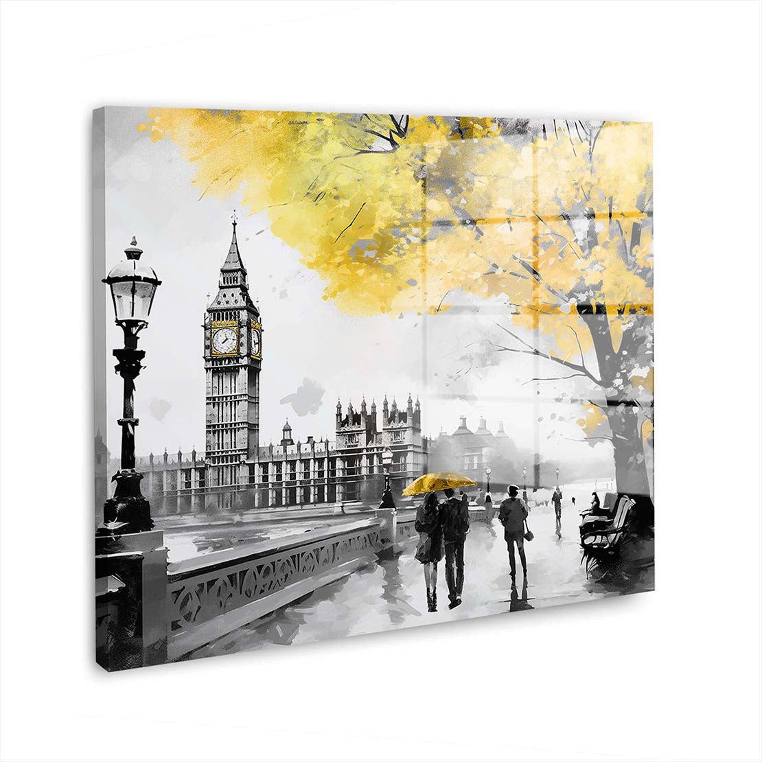 Artedinoi Acrylglasbild London Big Ben Acrylglasbild Wandbild Gold Baum Städte Modern XXL, Big Ben in London mit goldenem Baum