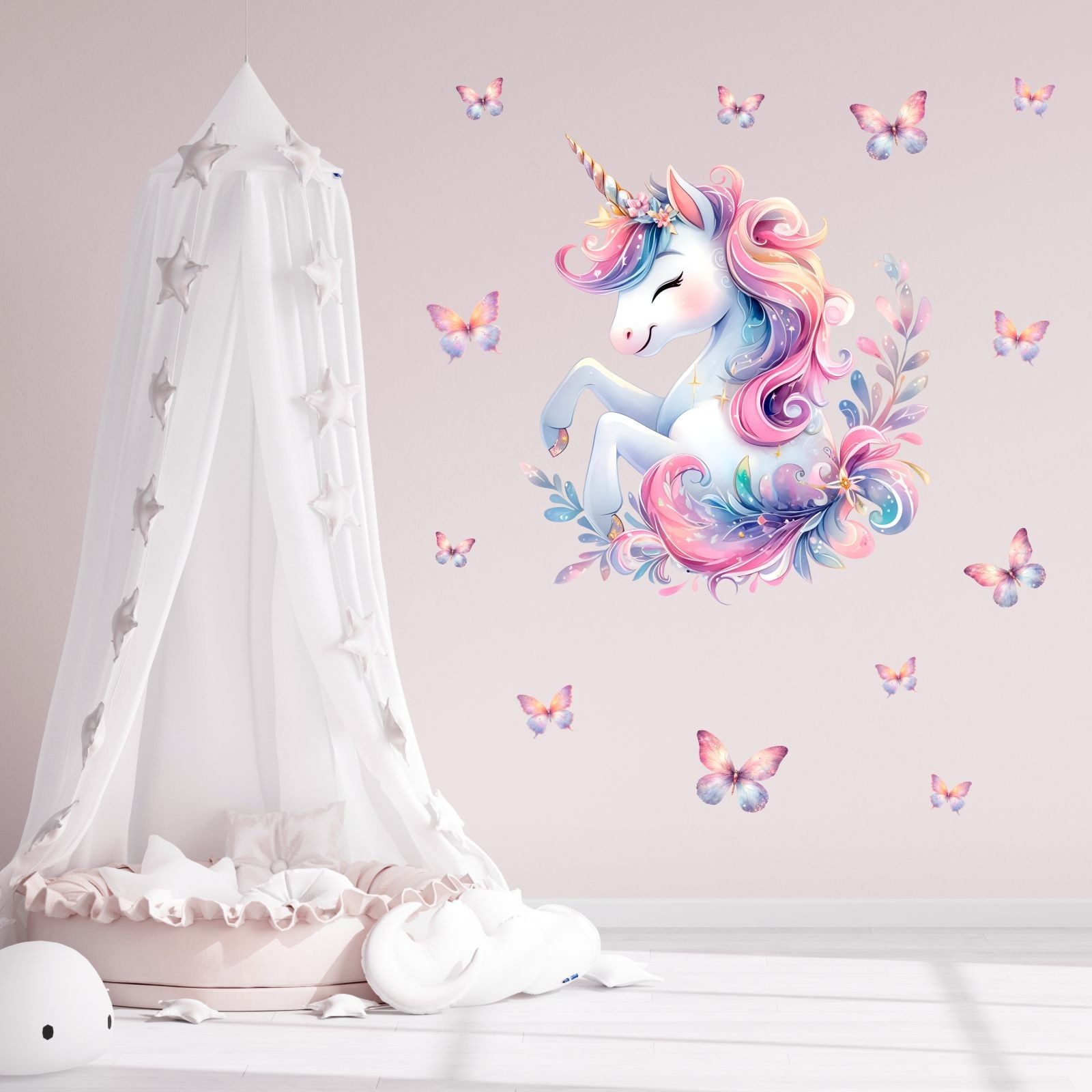 nikima Wandtattoo 248 Wandtattoo Einhorn mit Schmetterlingen - Größe 500 x 500 mm (PVC-Folie), in 4 vers. Größen – Bild 5 von 5