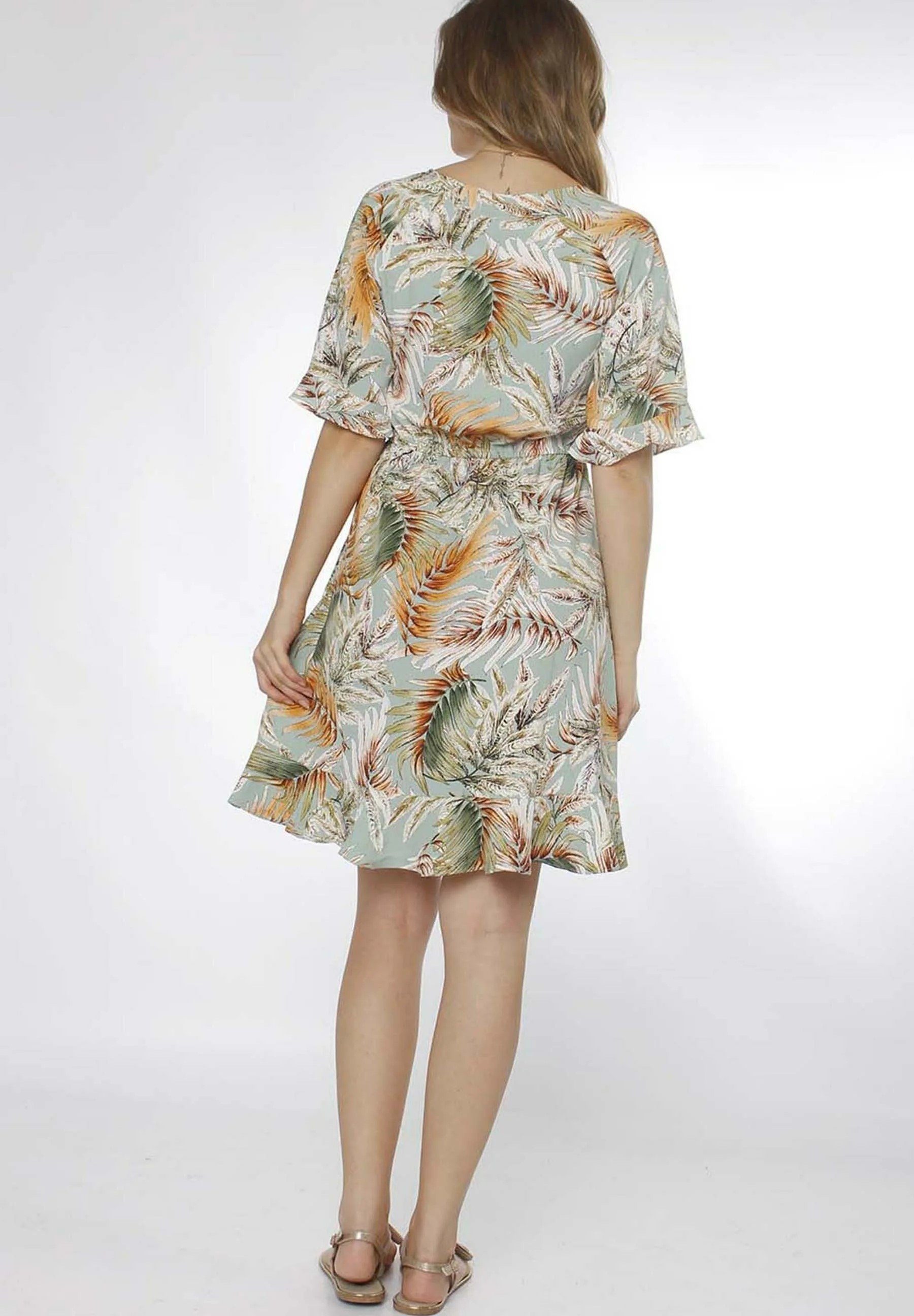 Strange Sommerkleid Tropikal Kordelzug,Tunnelzug,Rüschen an Ärmeln