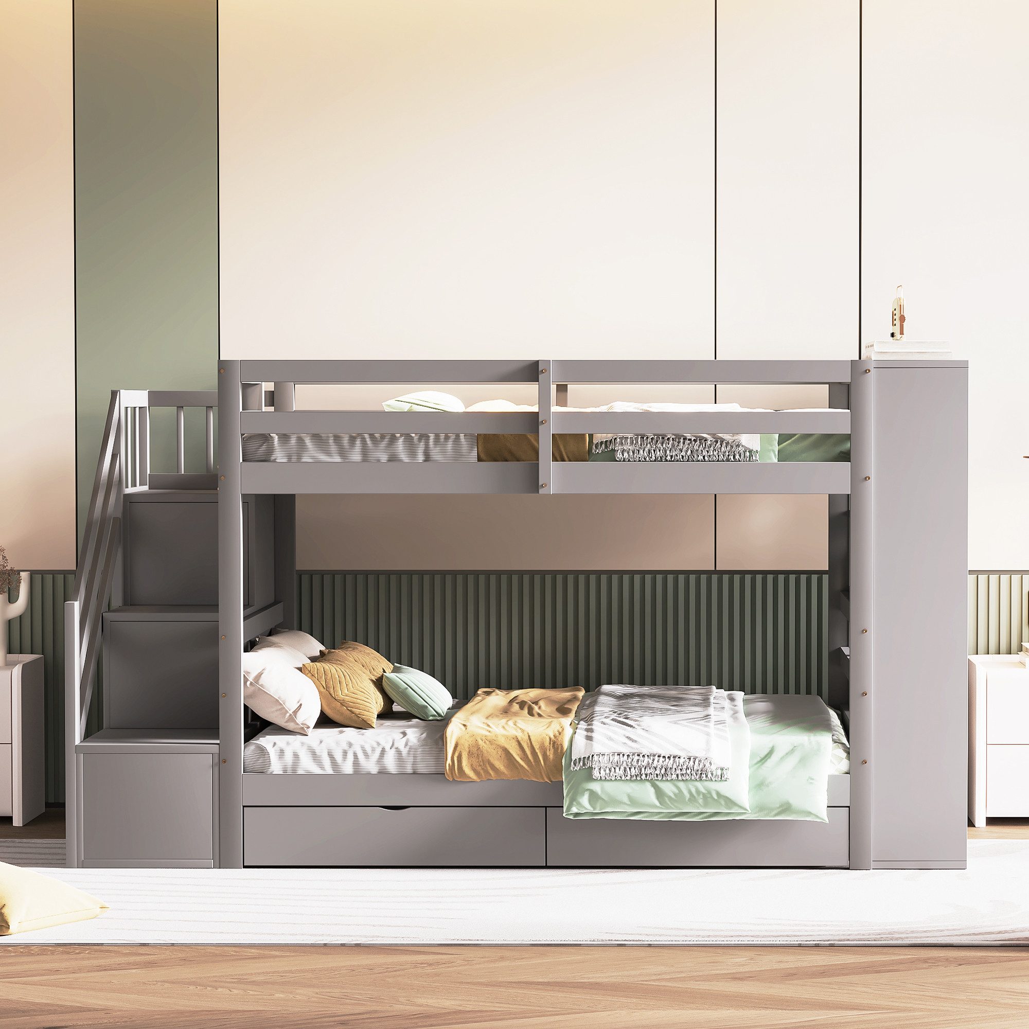 Tongtong Etagenbett,Kinderbett, Jugendbett, Sicherheitstreppe mit Staufäche günstig online kaufen