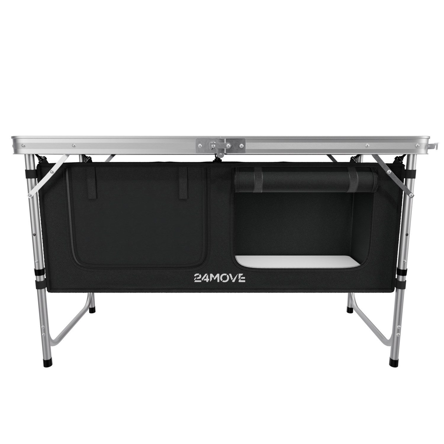 24Move Campingschrank Campingküche PRAIA Outdoorküche Alu (faltbar, höhenverstellbar, tragbar) mit Arbeitsplatte und Staufächern