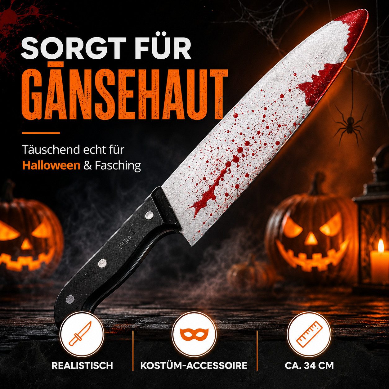Costumed Kostüm Täuschend Echt Fake Messer mit Blut ca. 34 cm als Accessoire