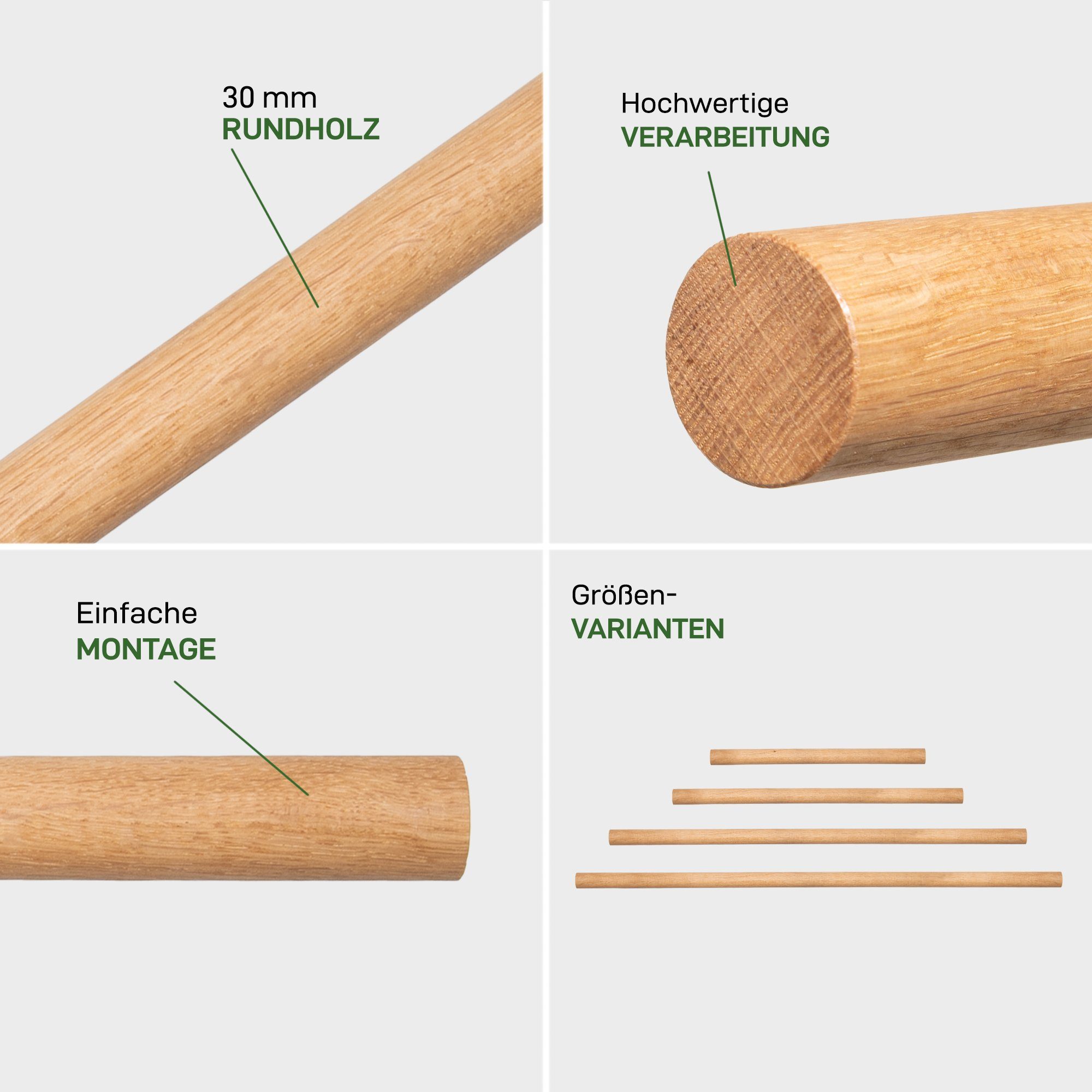 Natural Goods Berlin Kleiderstange GARD Rundstab (1 St), Massivholz aus Eiche, Garderobenstange, unbehandelt, 80cm x 3cm – Bild 4 von 5