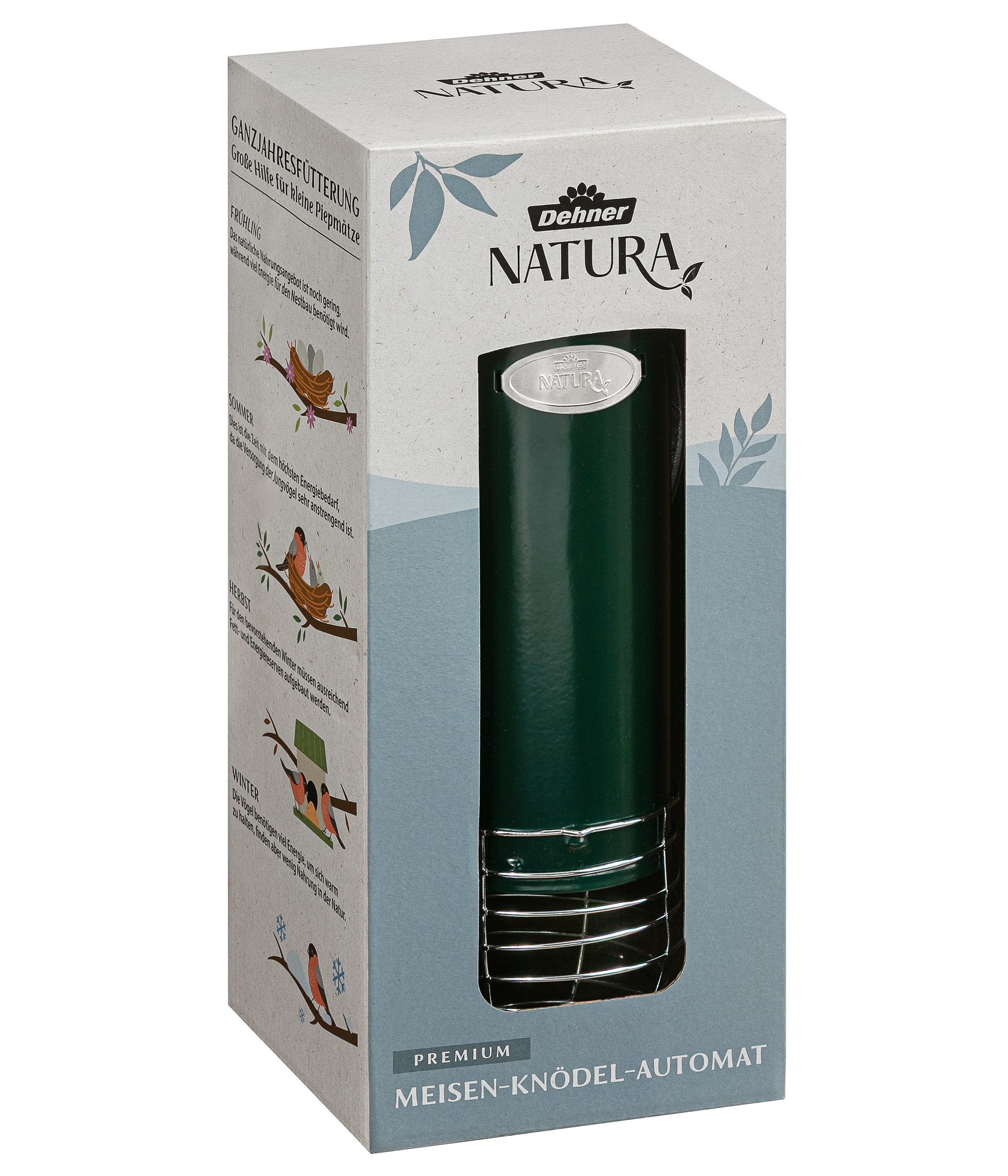 Dehner Vogelhaus Natura Premium Meisenknödel Futterautomat, Ø 7.5 cm x Höhe 26.5 cm, Futterhausautomat für Wildvögel