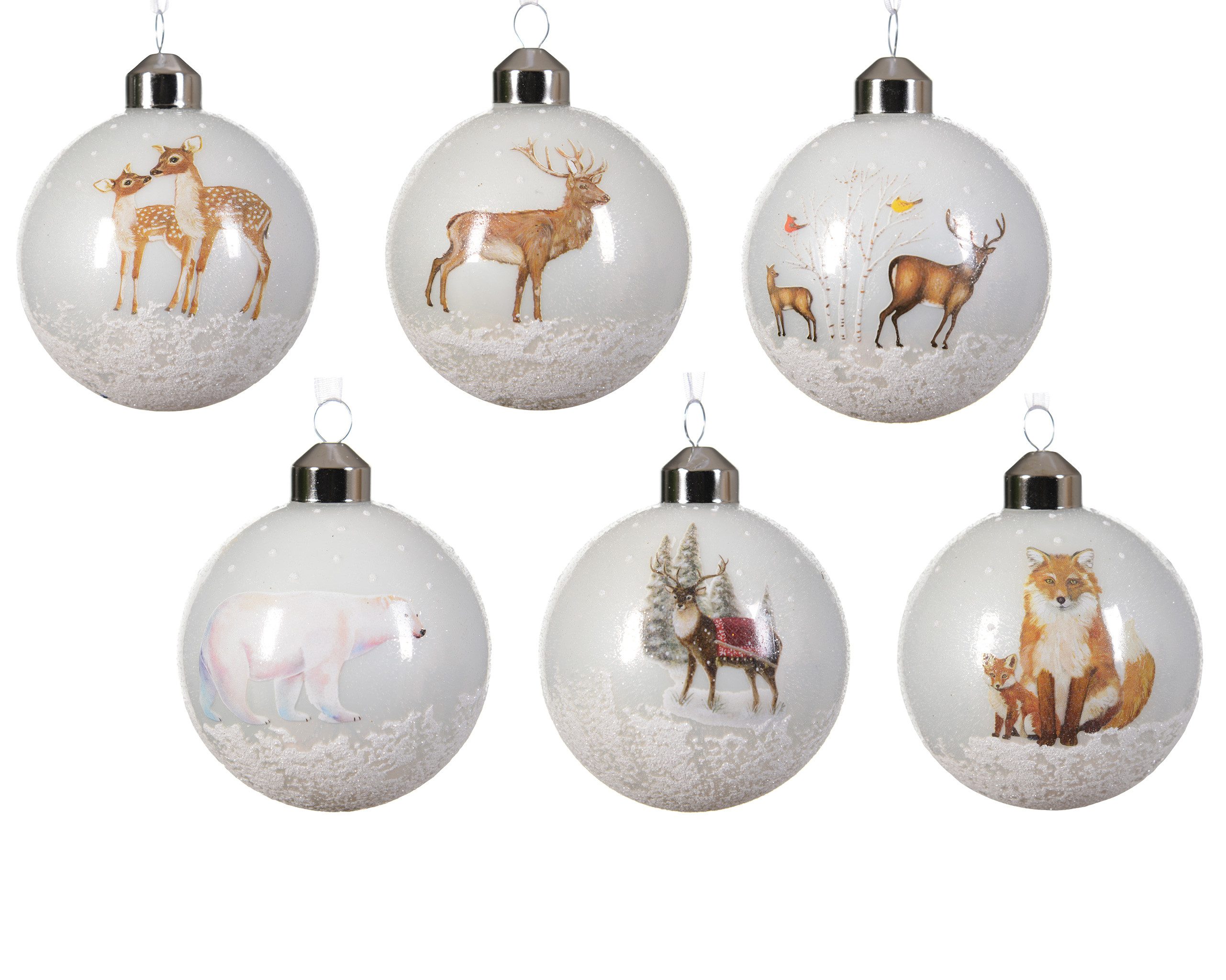 Kaemingk Weihnachtsbaumkugel, Weihnachtskugeln Glas 8cm mit Tier Motiv 12er Set Weiß