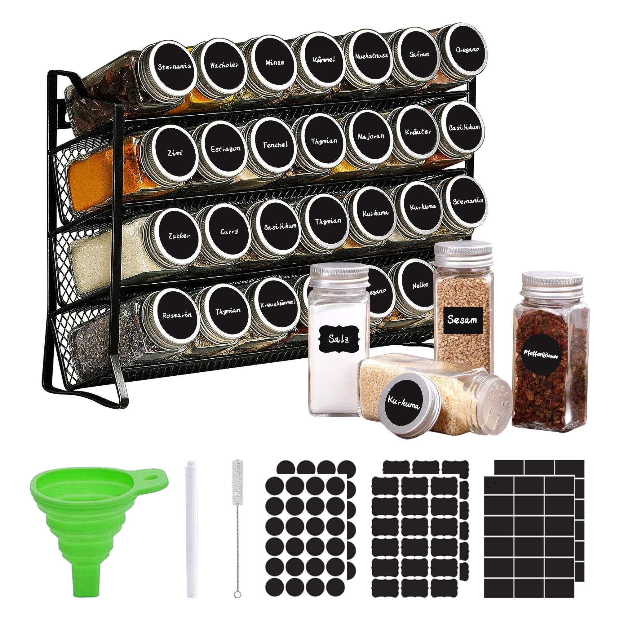 SEHAUSEU Gewürzregal Gewürzregal 4Etage mit 28 Gläsern schwarz Metall, 120 günstig online kaufen