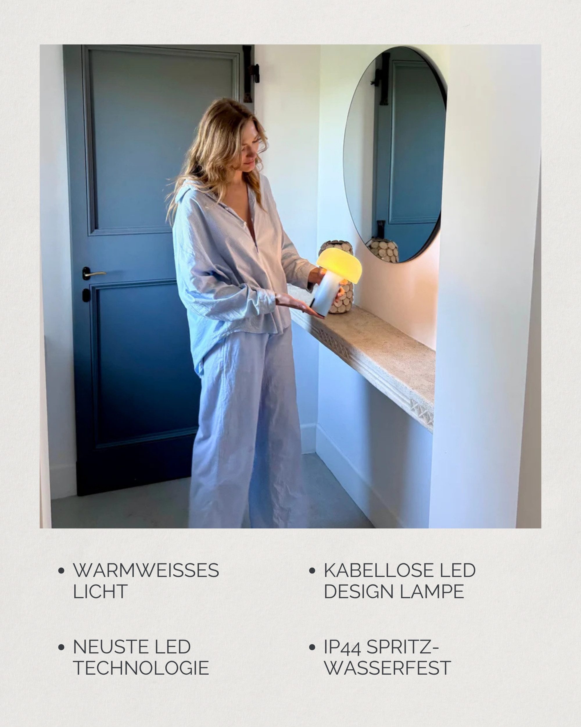 LUUK Studio LED Tischleuchte, LED fest integriert, warmweiß (2700 Kelvin), wiederaufladbarer Akku, für drinnen & draußen, modernes Design