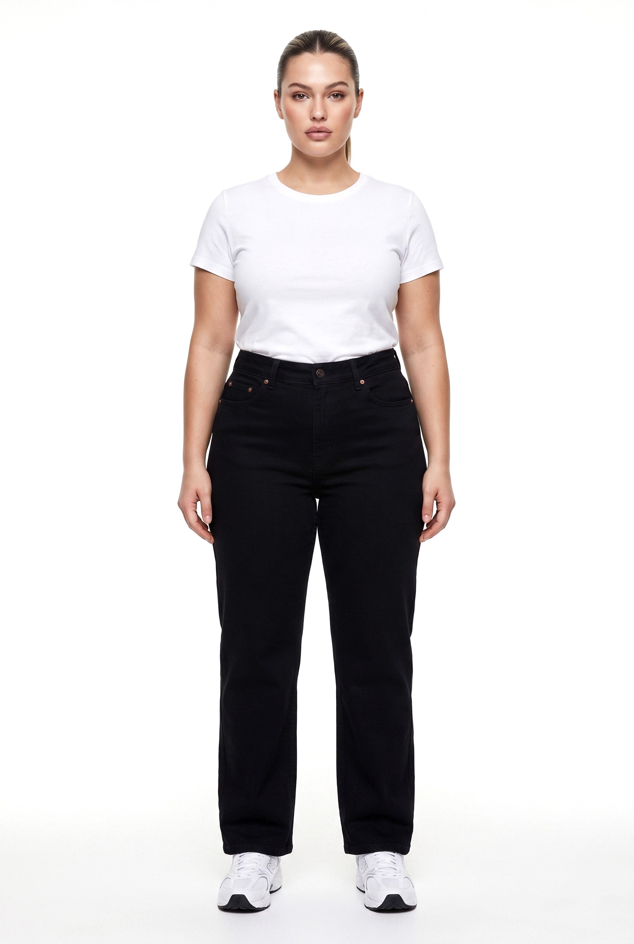 ESRA Straight-Jeans Gerade Schnitt Jeans hoher Bund mit Stretch bis Plus Size Übergröße Straight Jeans Damen High Waist Stretch Jeans Hose mit geradem Bein