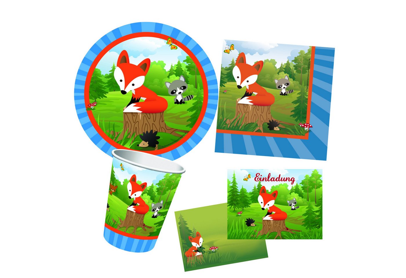 Partystrolche Kindergeschirr-Set Partyset Kleiner Fuchs Kindergeburtstag Deko 44 tlg. (44-tlg), 8 Personen