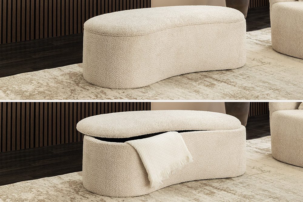 riess-ambiente Sitzbank ELEMENTAL 120cm champagner beige – Feinstrick Bouclé-Bezug, Stauraum (Einzelartikel, 1-St), bequeme Polsterbank aus Stoff mit Fach – ide – Bild 5 von 5