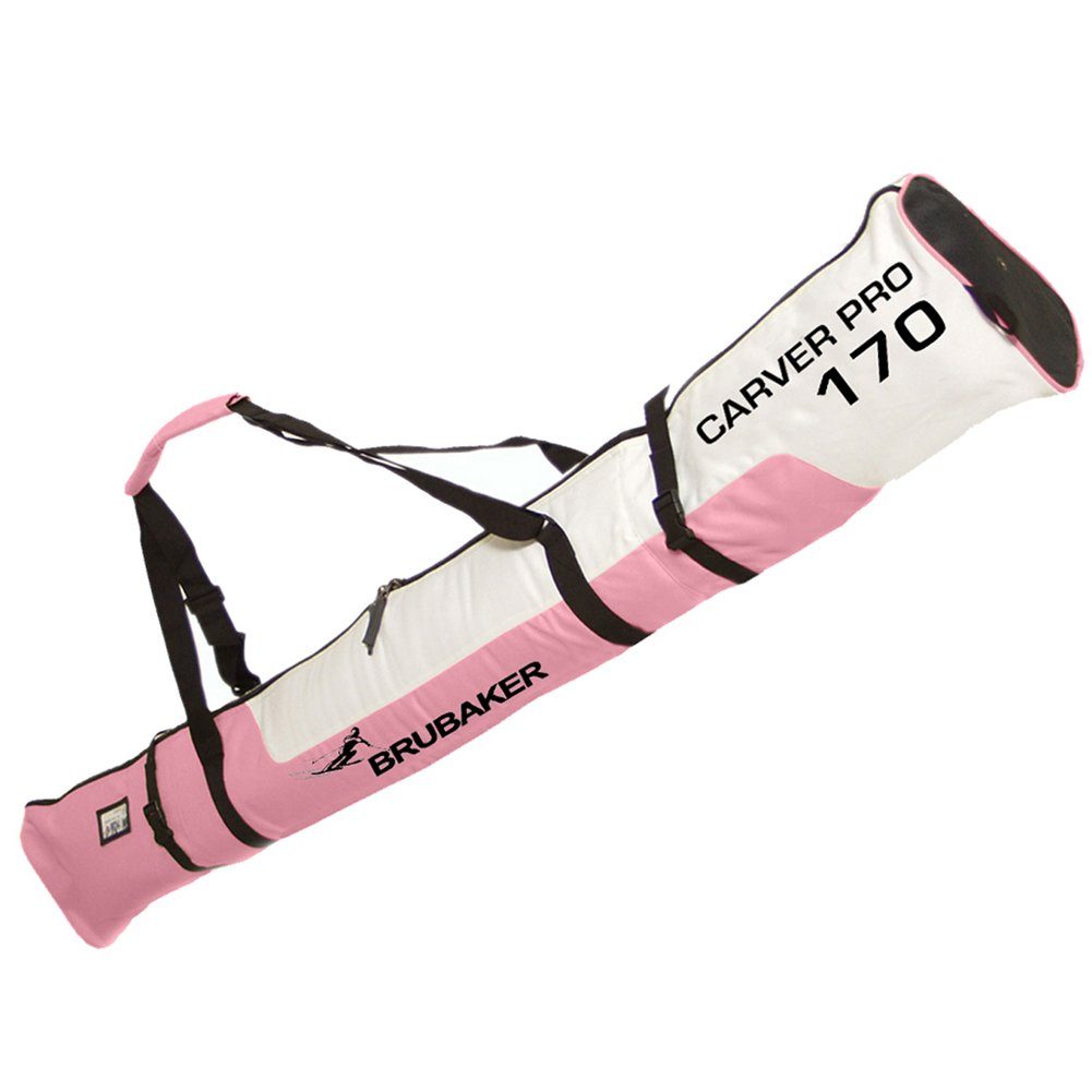 BRUBAKER Skitasche Carver Pro Ski Tasche - Rosa und Weiß (Skibag für Skier und Skistöcke, 1-tlg., reißfest und schnittfest), gepolsterter Skisack mit Zipperverschluss