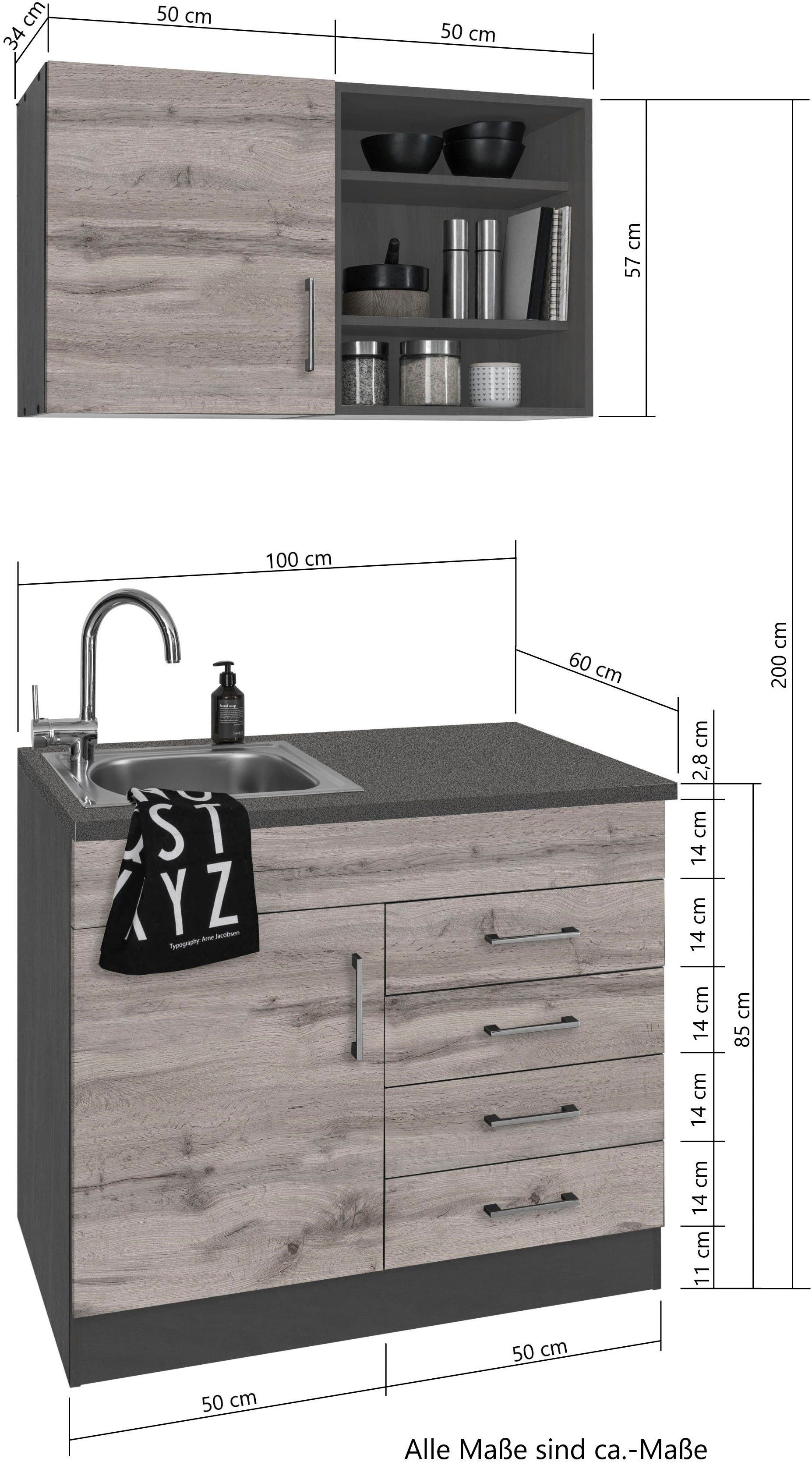 E-Geräten cm, mit Küche Breite | MÖBEL HELD graphit wahlweise graphit/graphit-wotaneiche wotaneiche | Mali, 100