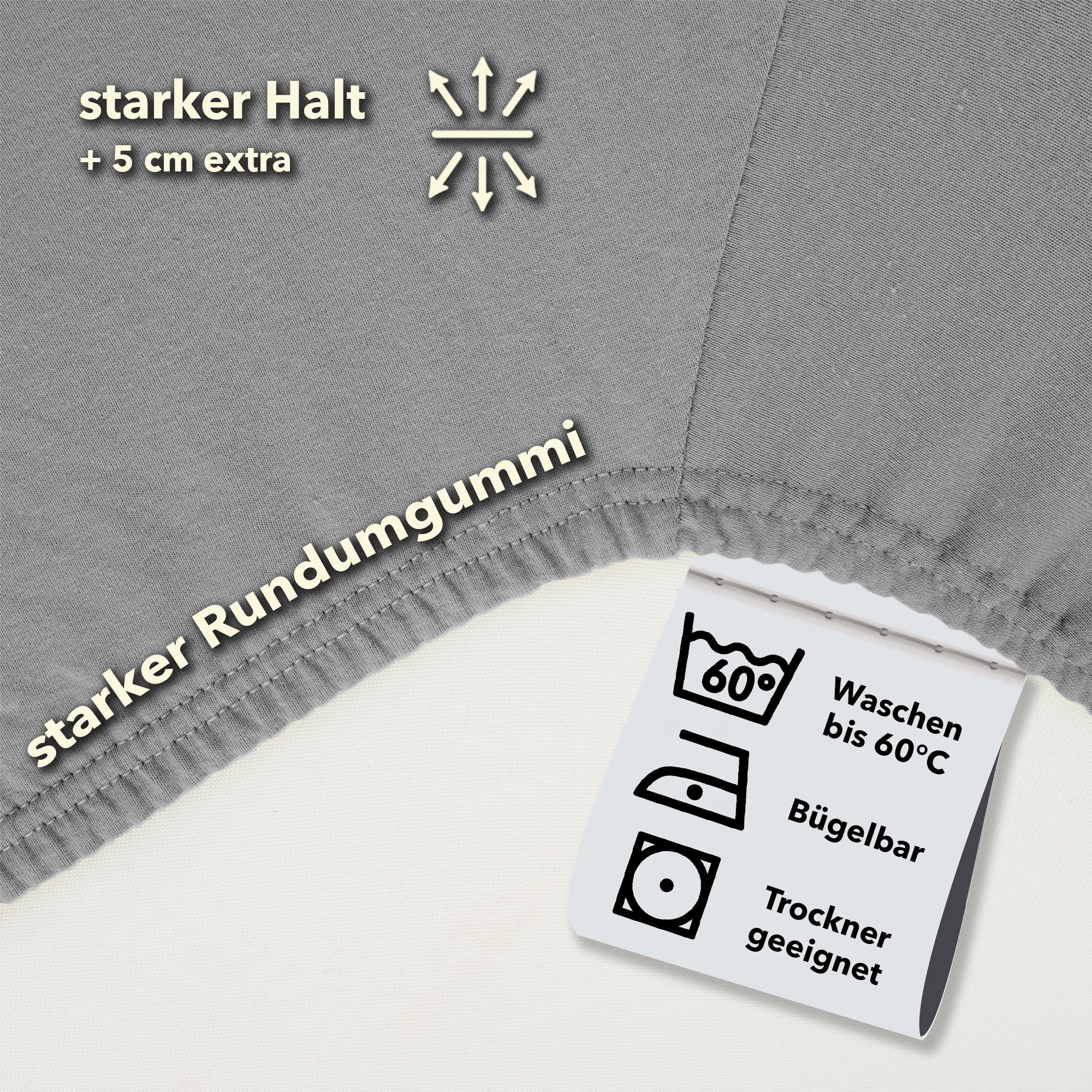 STUDIO Spannbettlaken Basic, viele Größen, 100% gekämmte Baumwolle, OEKO-TEX 100, Jersey, Baumwolle, Gummizug: rundum, (1 Stück), 120x200 cm Topper Spannbetttuch bis 14 cm Höhe - Silber