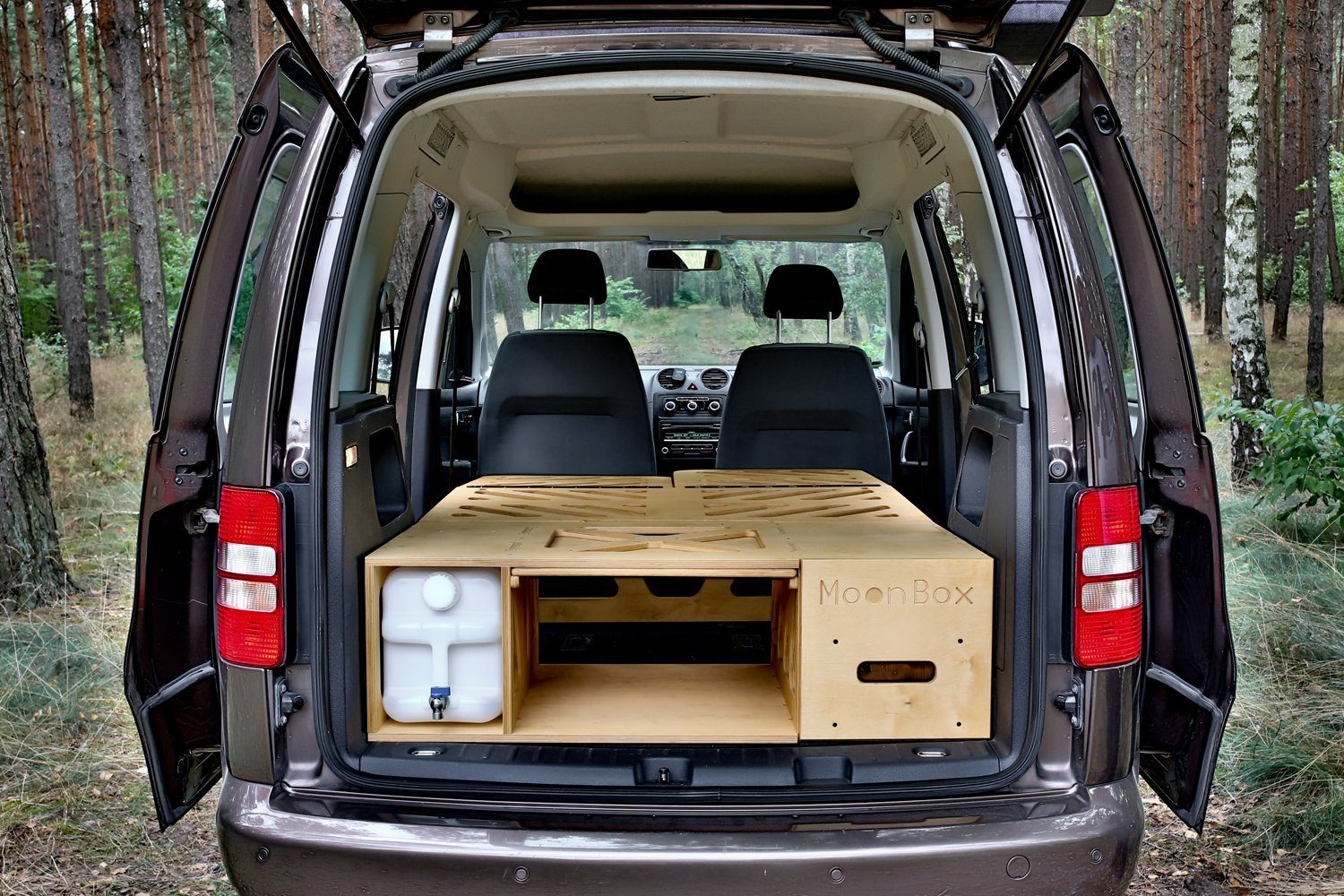Moonbox Campingliege MoonBox Campingbox Campingküche Bettfunktion Schlafsystem VW Van Kombi Naturholz