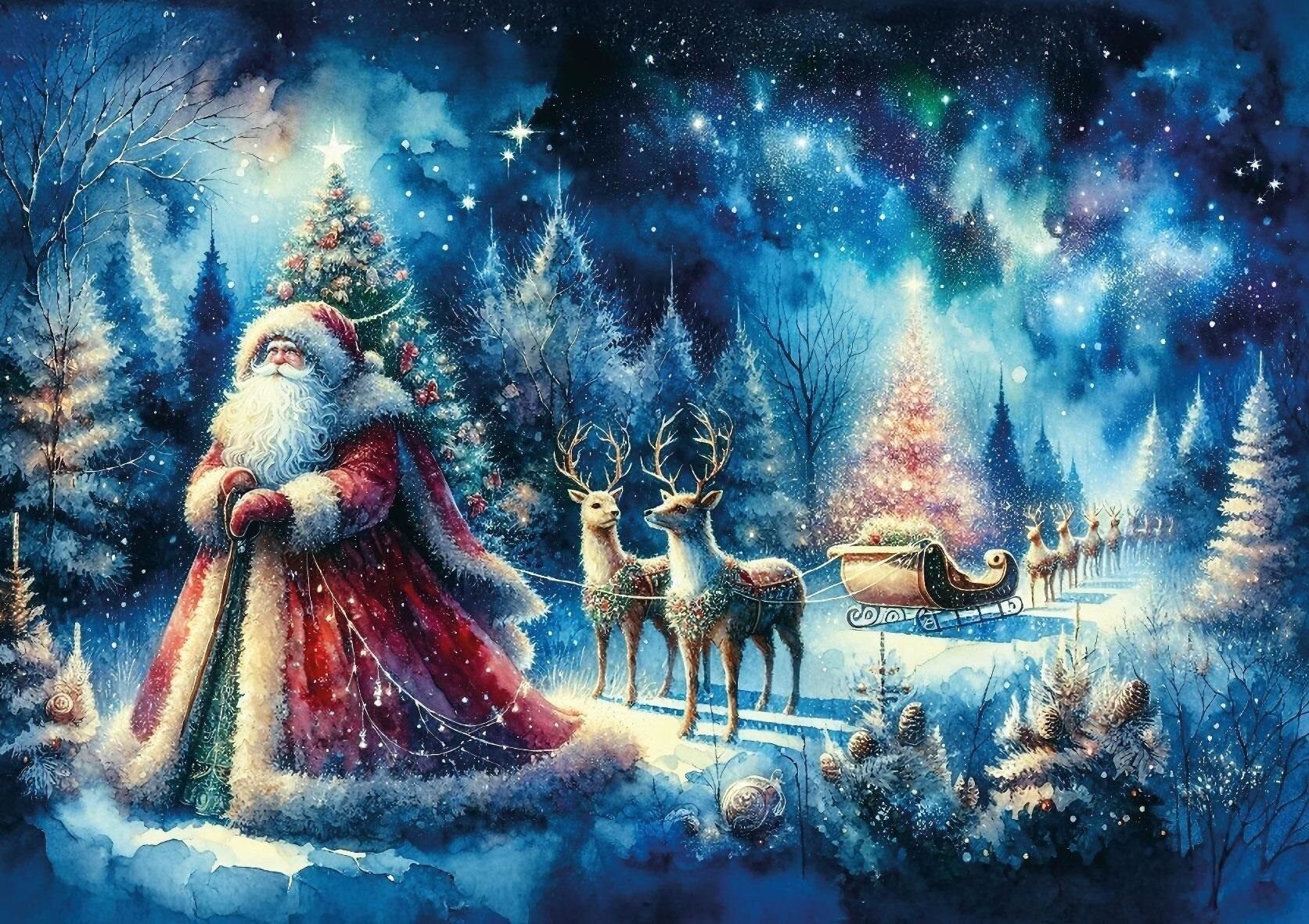 ART PUZZLE Puzzle KUNSTPUZZLE Weihnachtsmann unter dem Sternenhimmel, Puzzleteile