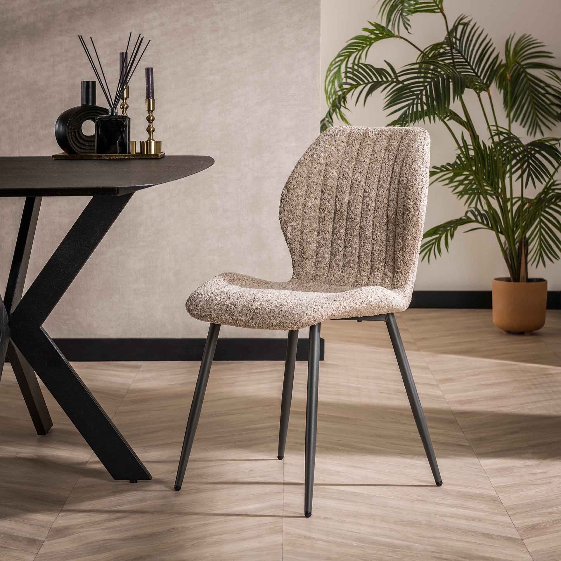Vintagehaus Esszimmerstuhl Retro Esstischstuhl Chevron Bouclé