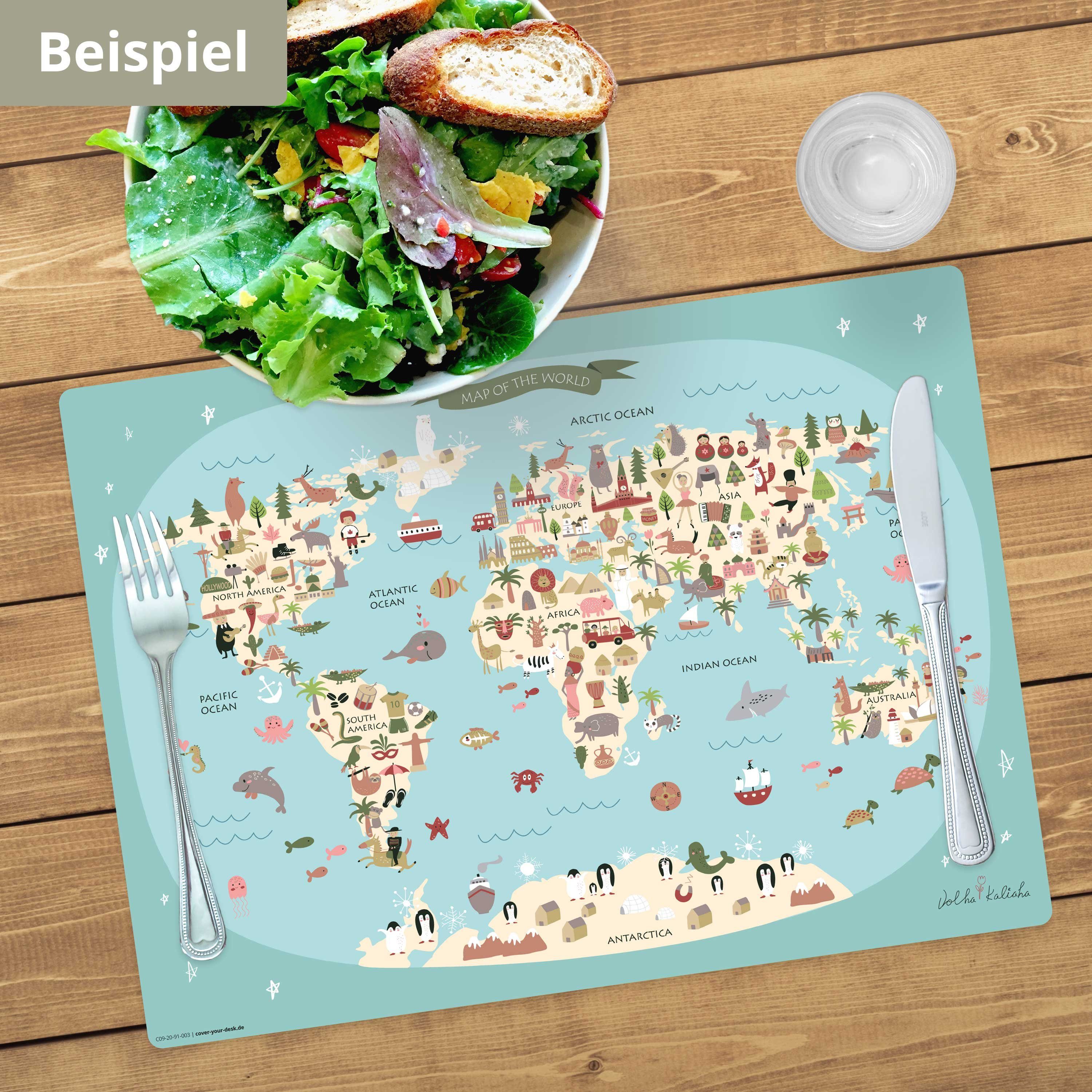 Tischsetmacher Platzset Tischset I Platzset abwaschbar - Für Kinder - Weltkarte, (aus erstklassigem Vinyl (Kunststoff - BPA frei), 1-St., 44 x 32 cm - rutschfeste Tischdekoration), Made in Germany
