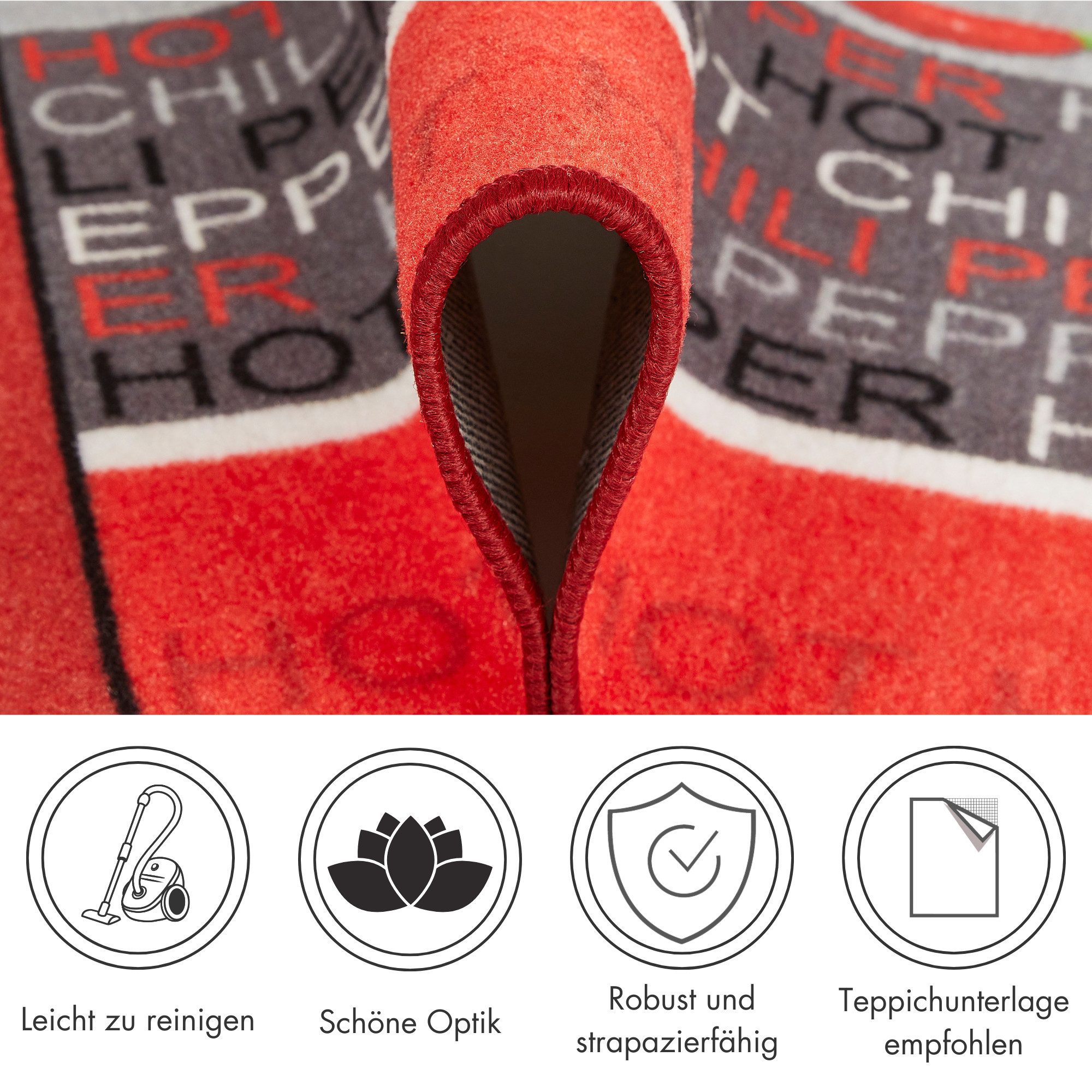 Andiamo Küchenläufer Hot Pepper, rechteckig, Höhe: 5 mm, Motiv Peperoni/Chili, Küche, waschbar, Kundenliebling