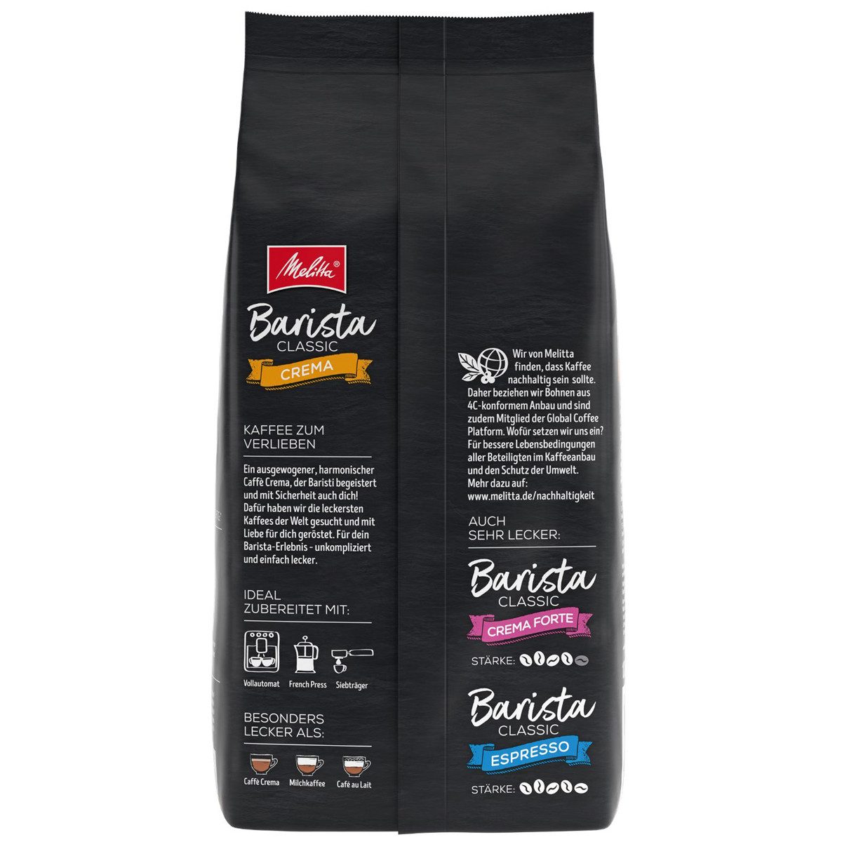 Melitta Kaffee, Melitta Barista Crema Classic ganze Kaffeebohnen Rostkaffee 1000g