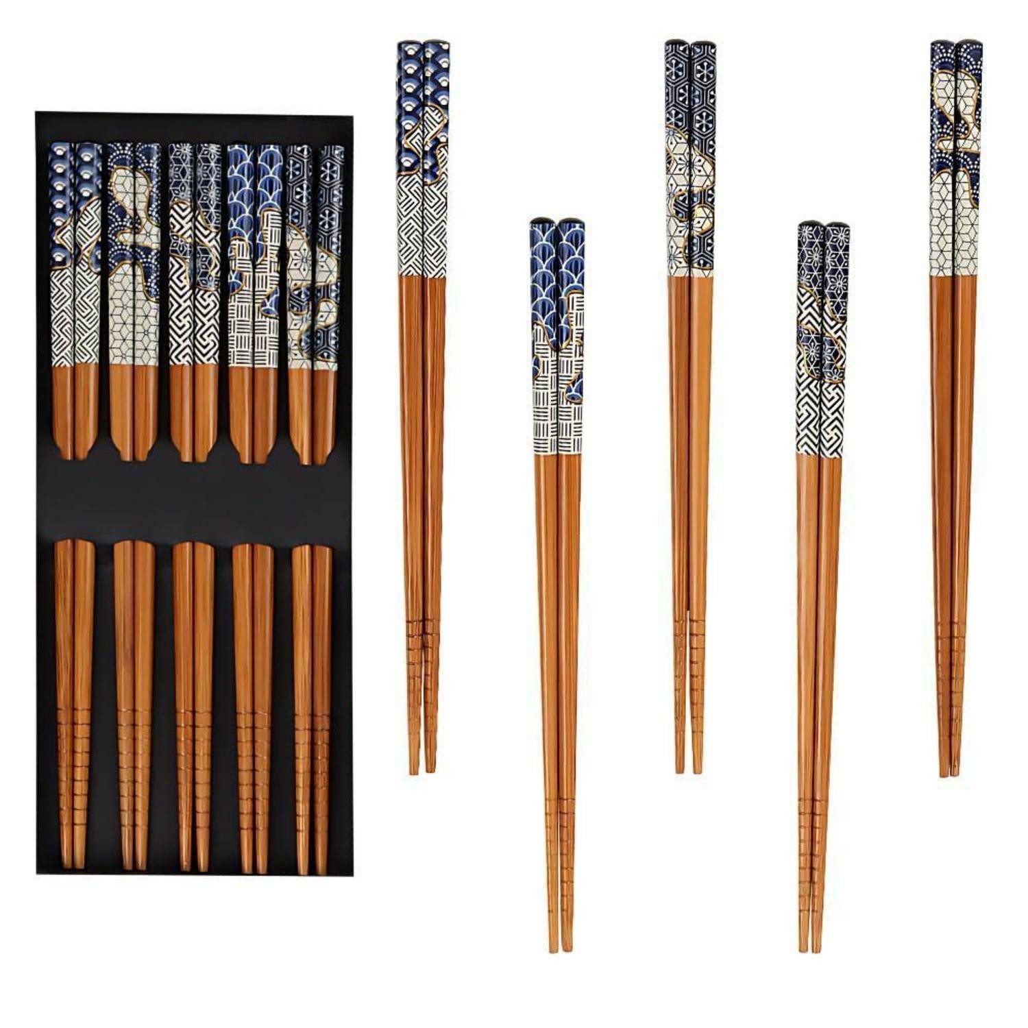 LuxusKollektion Essstäbchen Essstäbchen Set Bambus 22,5cm 10 Paar quadratisch