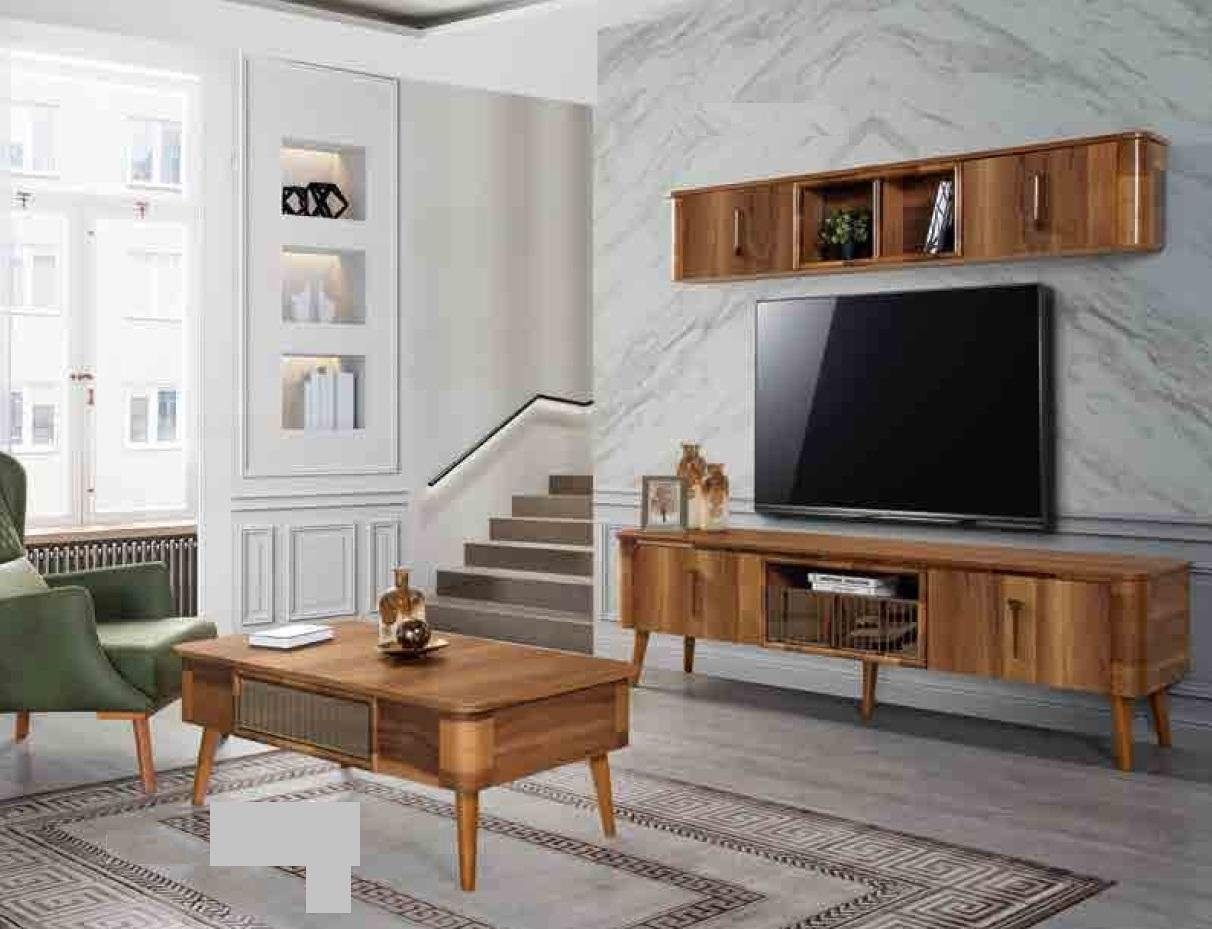 JVmoebel Wohnzimmer-Set, rtv Leder Sideboard Design Fernseh tv Holz Low Tisch Tisch Schrank