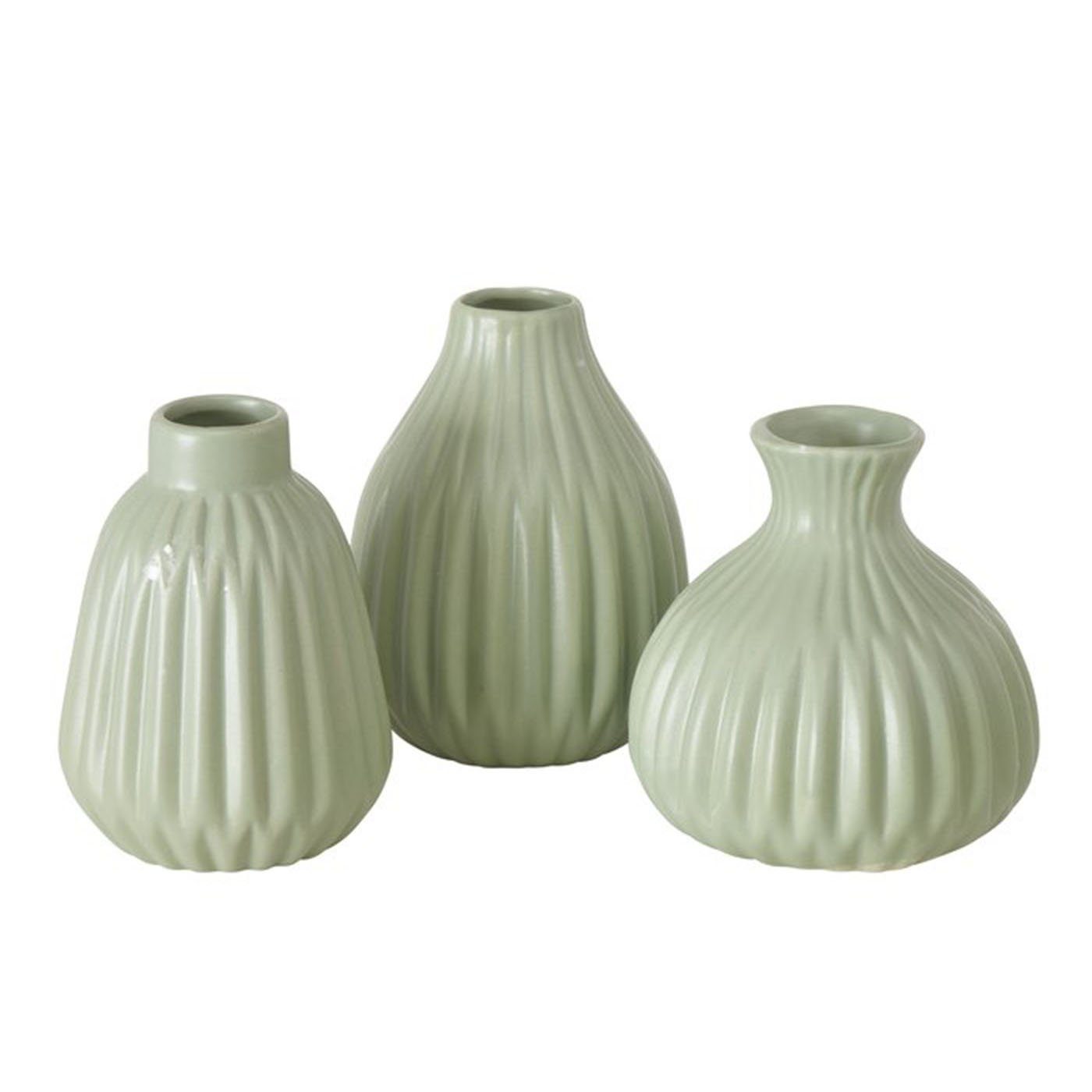Tischvase Deko Vase im 3er Set aus Keramik Mattes Design Hellgrün